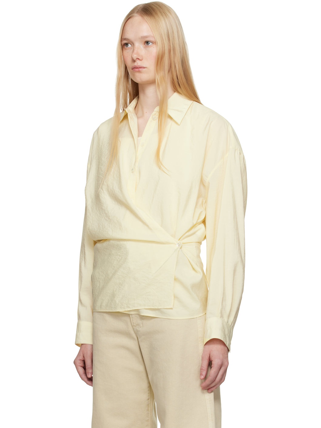 Yellow Straight Collar Twisted Shirt - 4