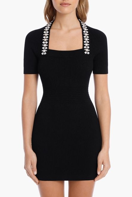 Short black knit dress with silver embroidery - 5