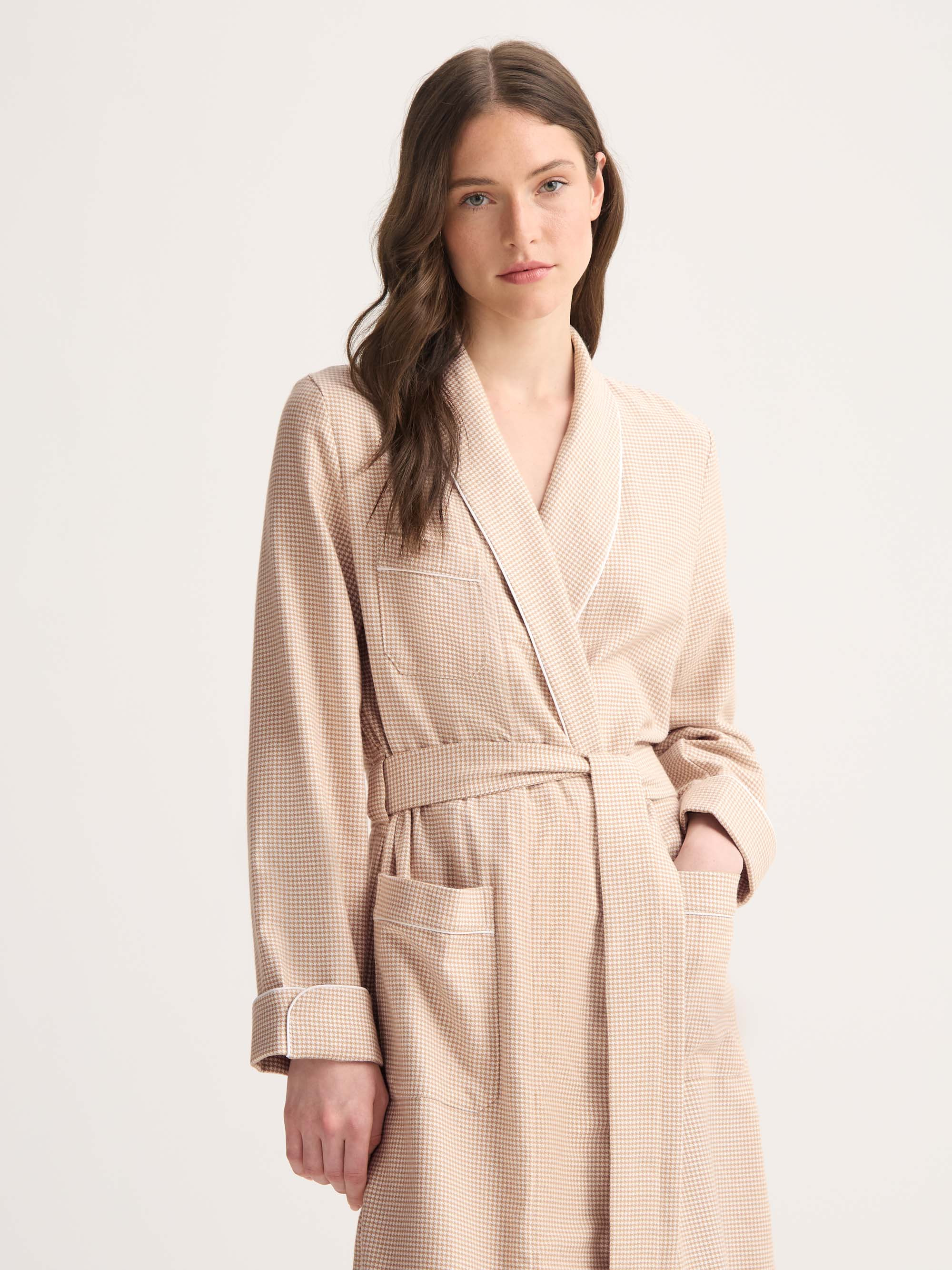 Women's Robe Kelburn Brushed Cotton Blush Houndstooth - 6