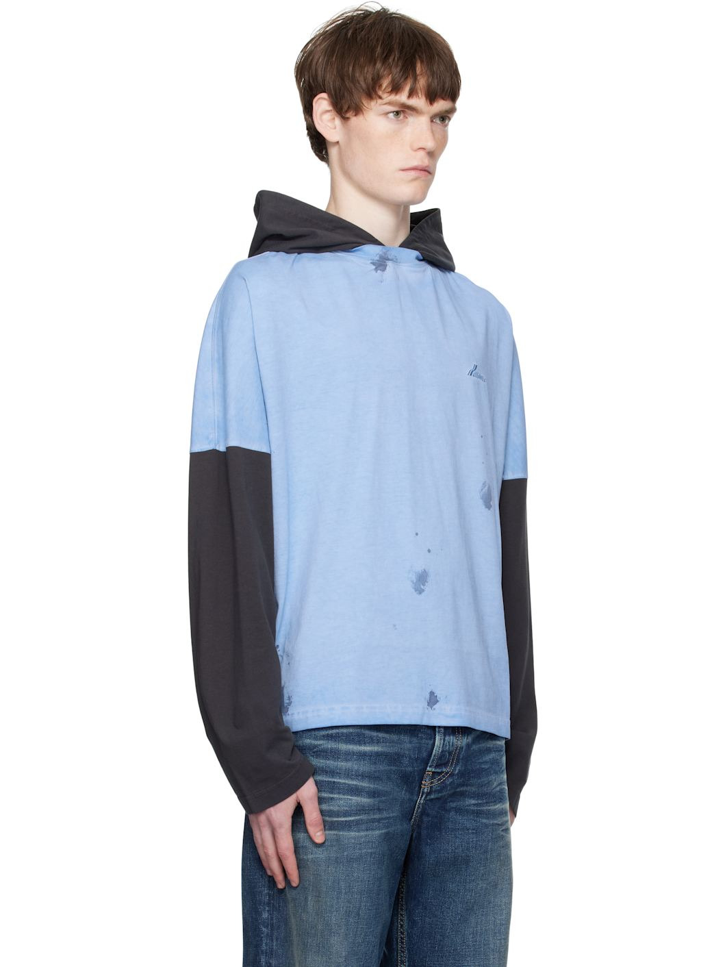 Blue Painted Long-Sleeved Hoodie - 2