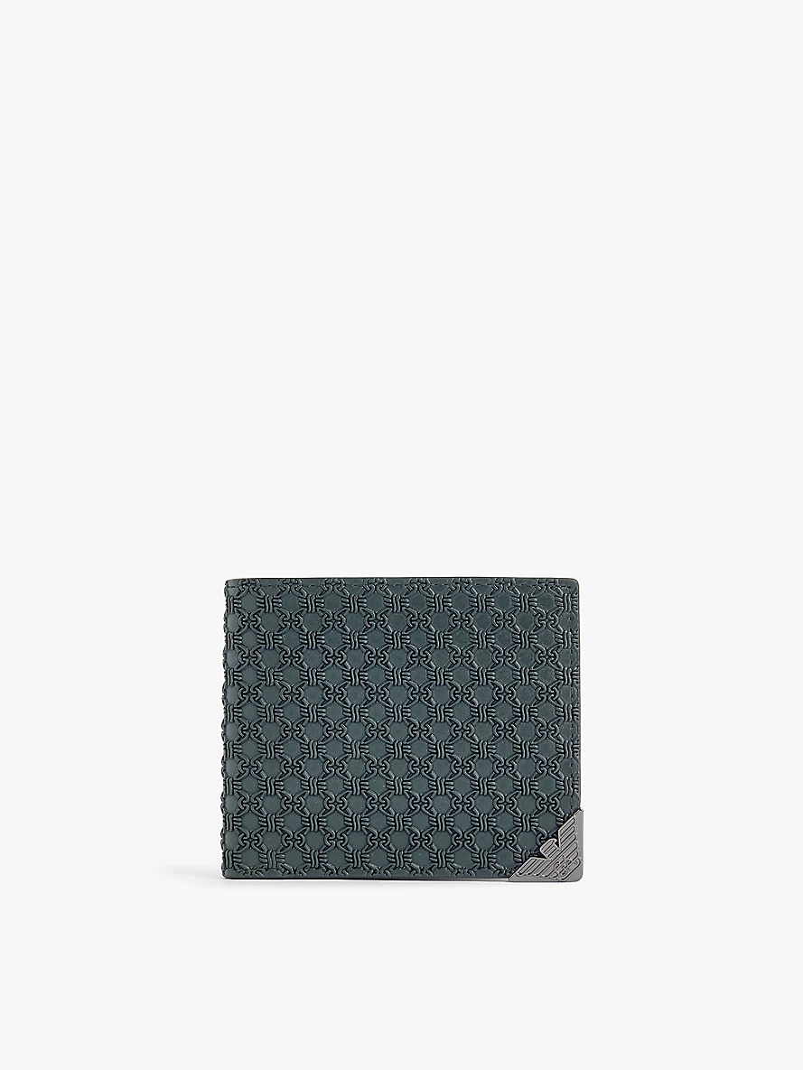 Embossed-pattern brand-plaque leather wallet - 1