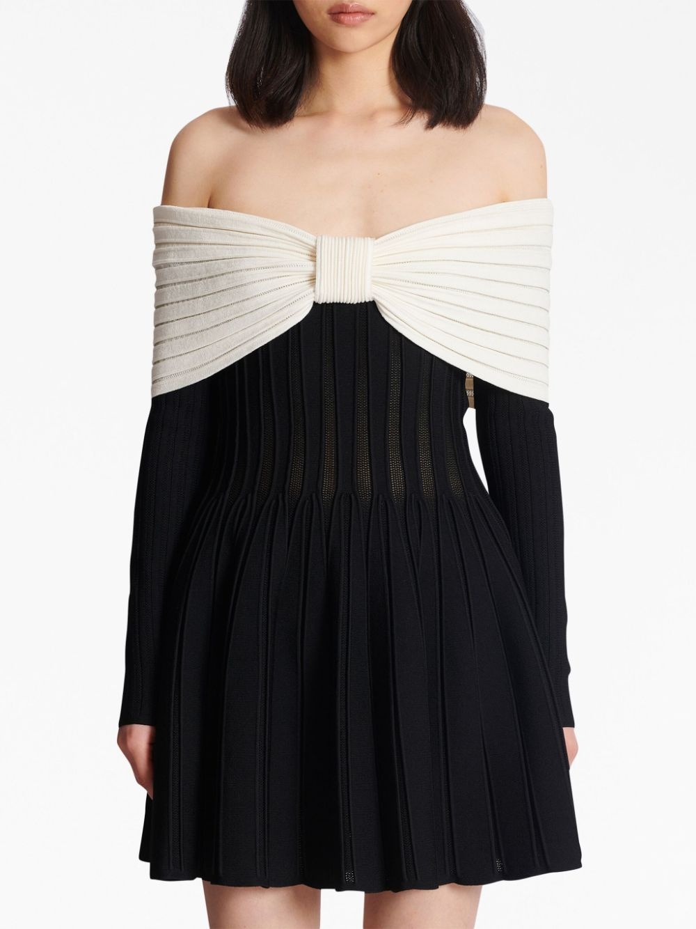 off-shoulder knitted minidress - 5