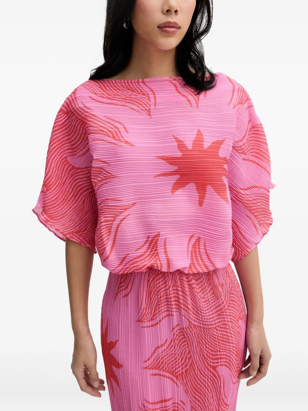 plissé-effect sun-print midi dress - 1
