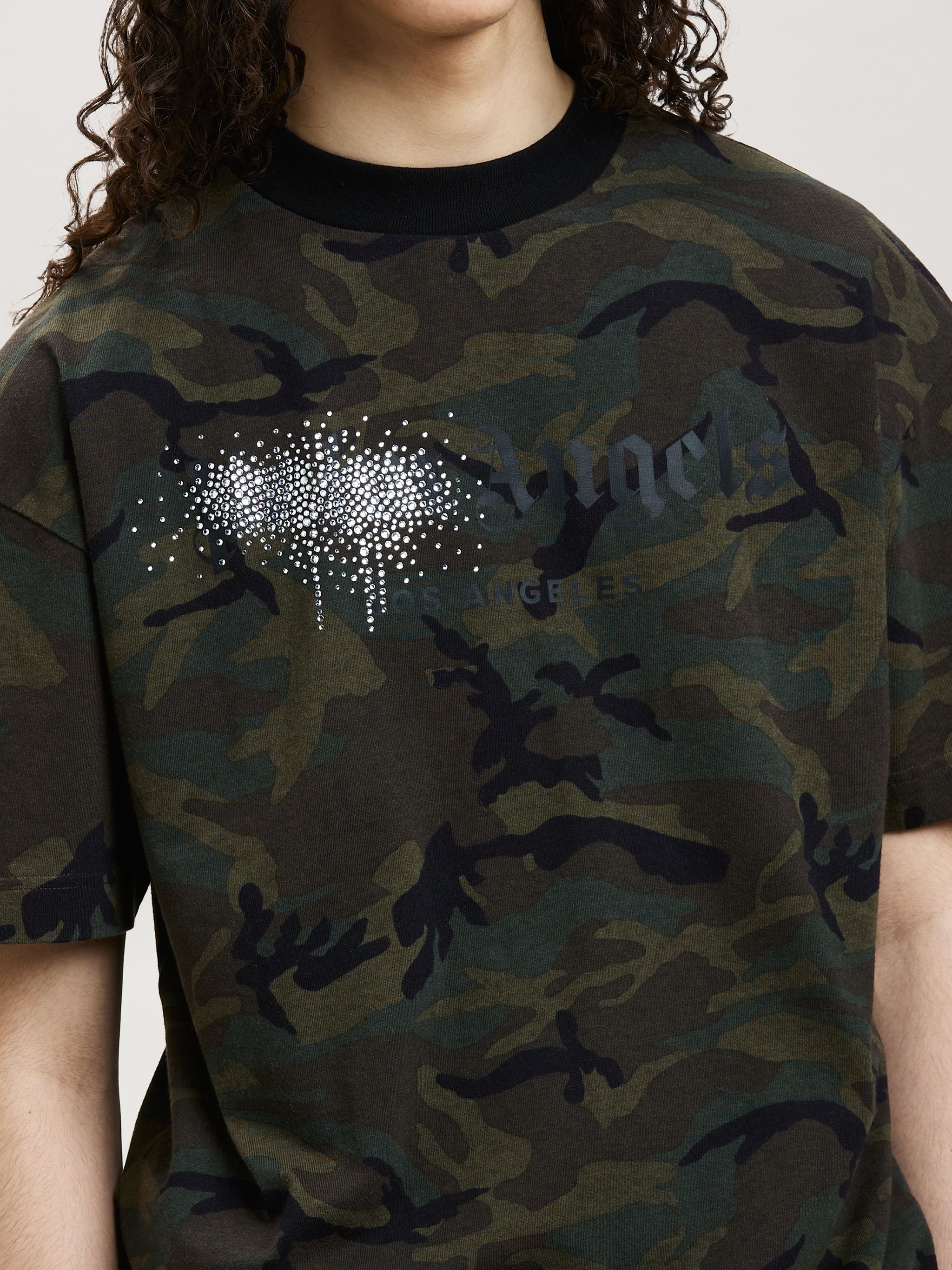 camouflage-print rhinestone logo T-shirt - 6