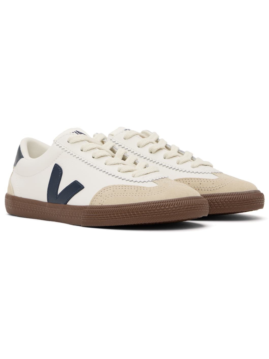 White & Navy Volley Leather Sneakers - 4