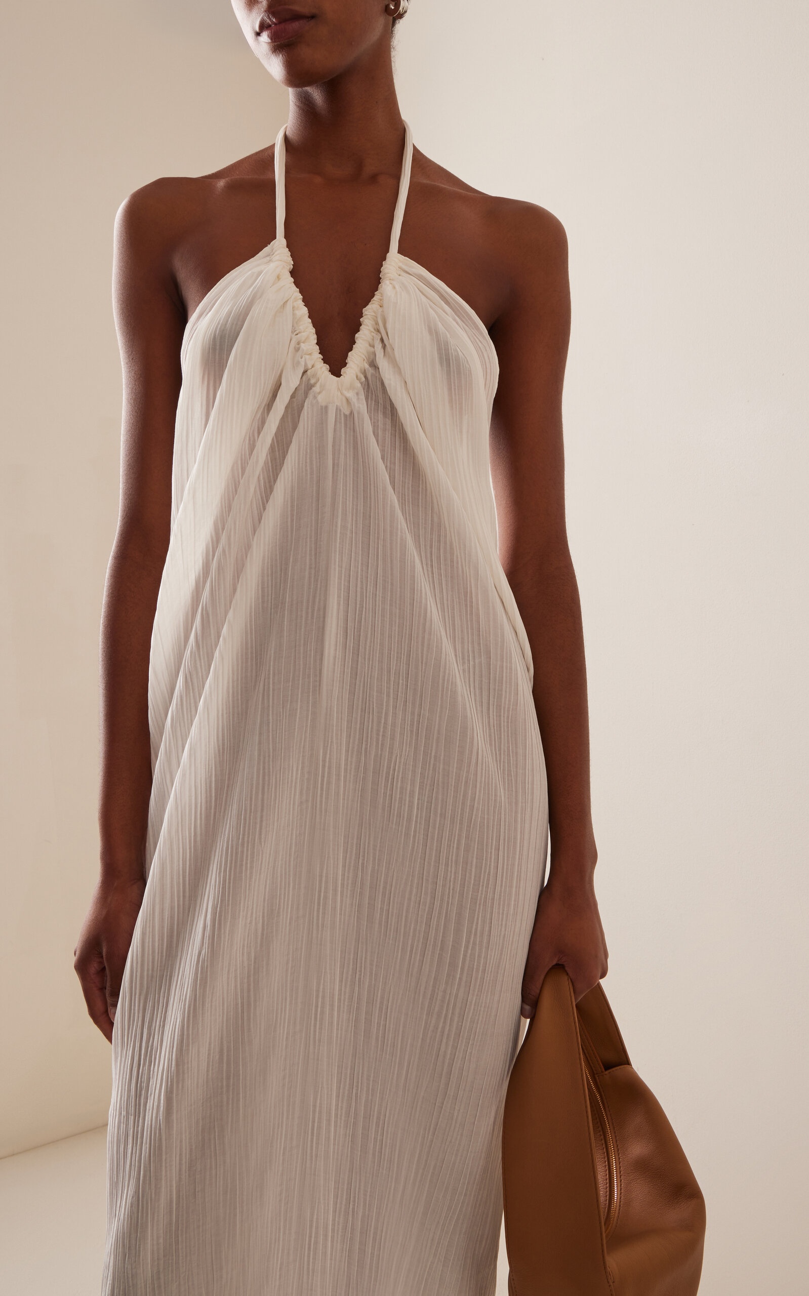 Textured Organic Cotton-Silk Maxi Dress white - 3