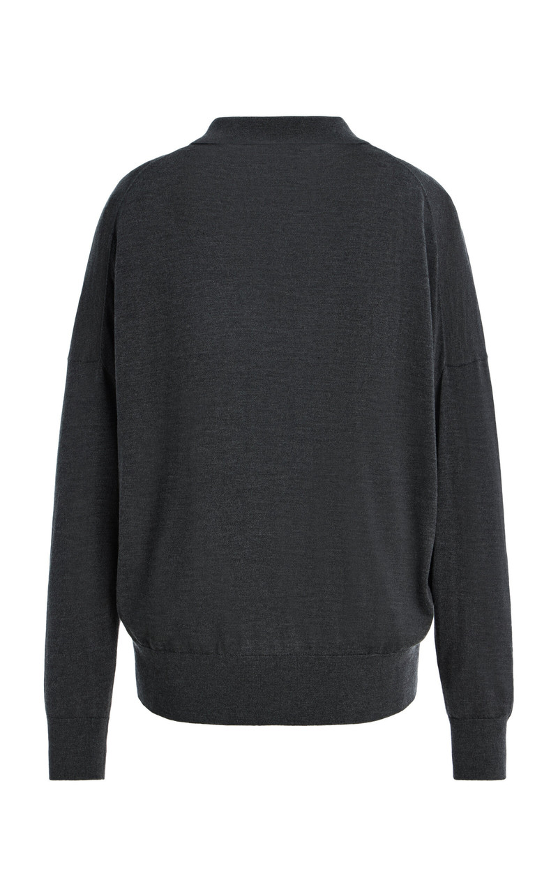 RENGGLI Silk Cashmere Boxy Long Sleeve Polo black outlook