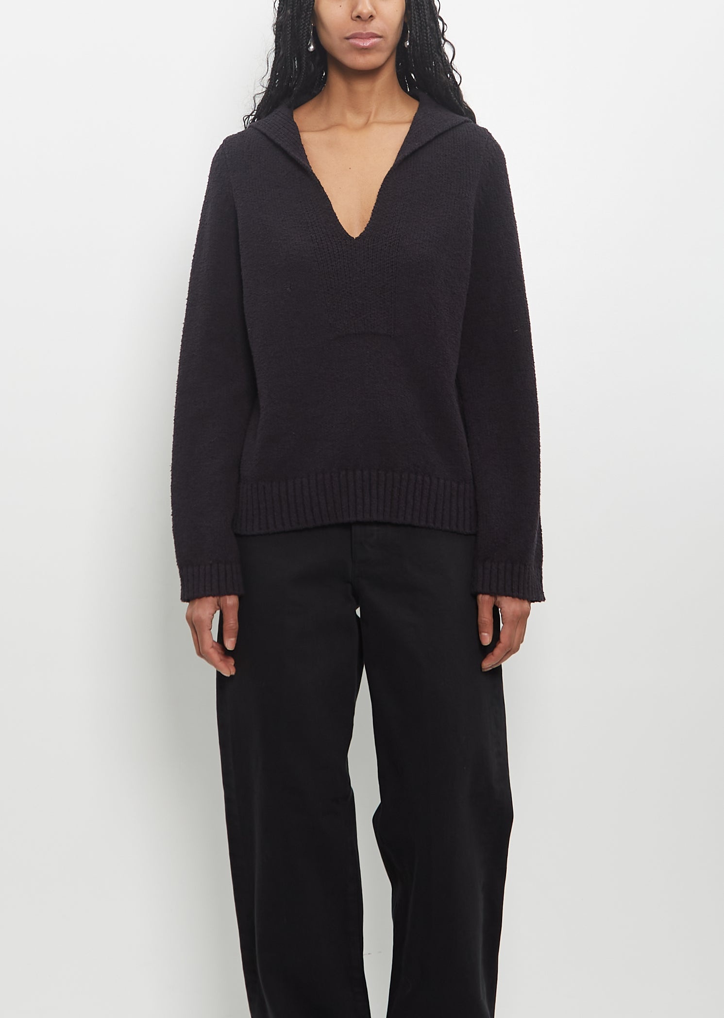 Cotton Bahia V Neck Sweater — Black - 1