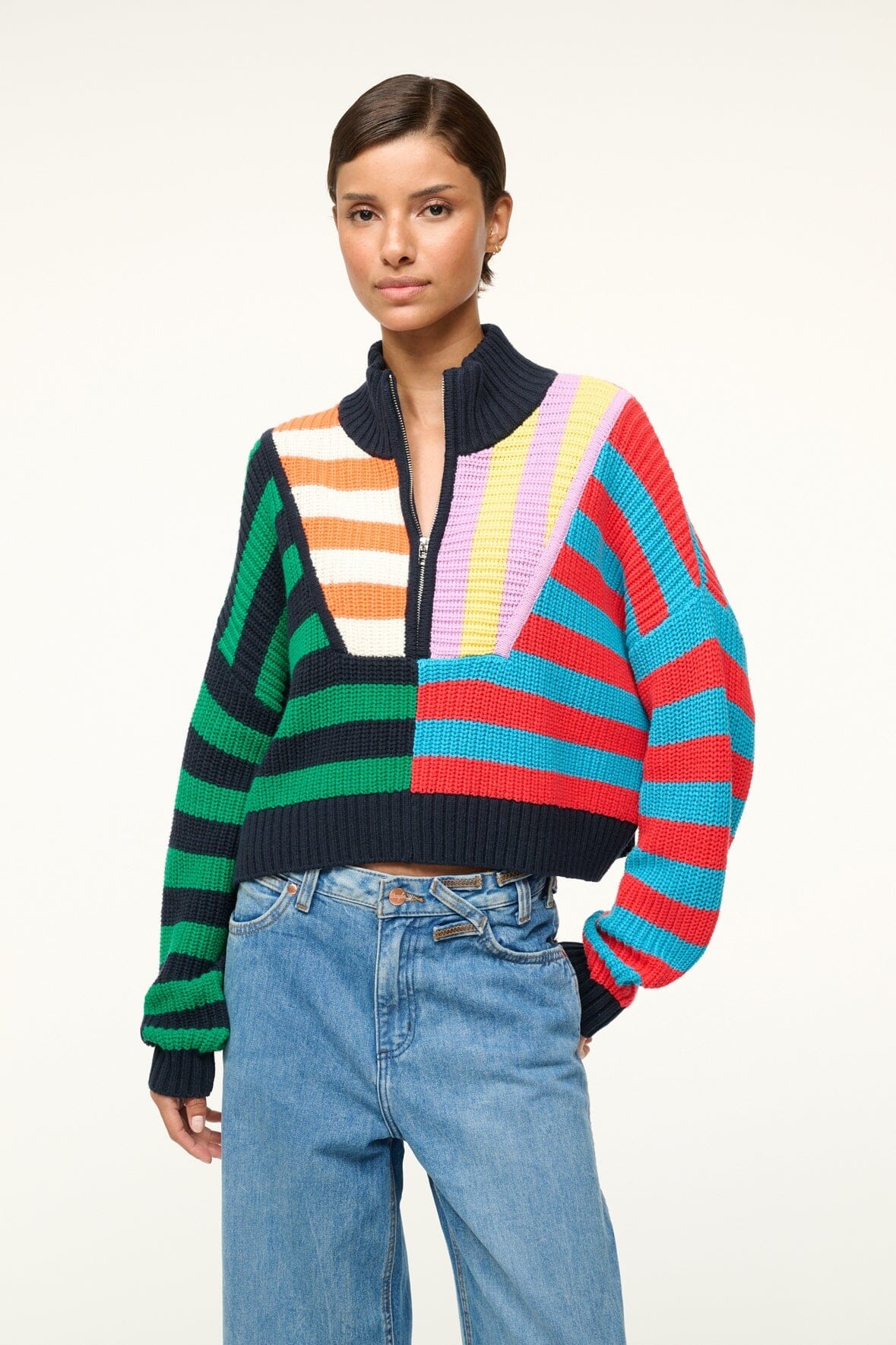 STAUD CROPPED HAMPTON SWEATER CABANA STRIPE MULTI - 5