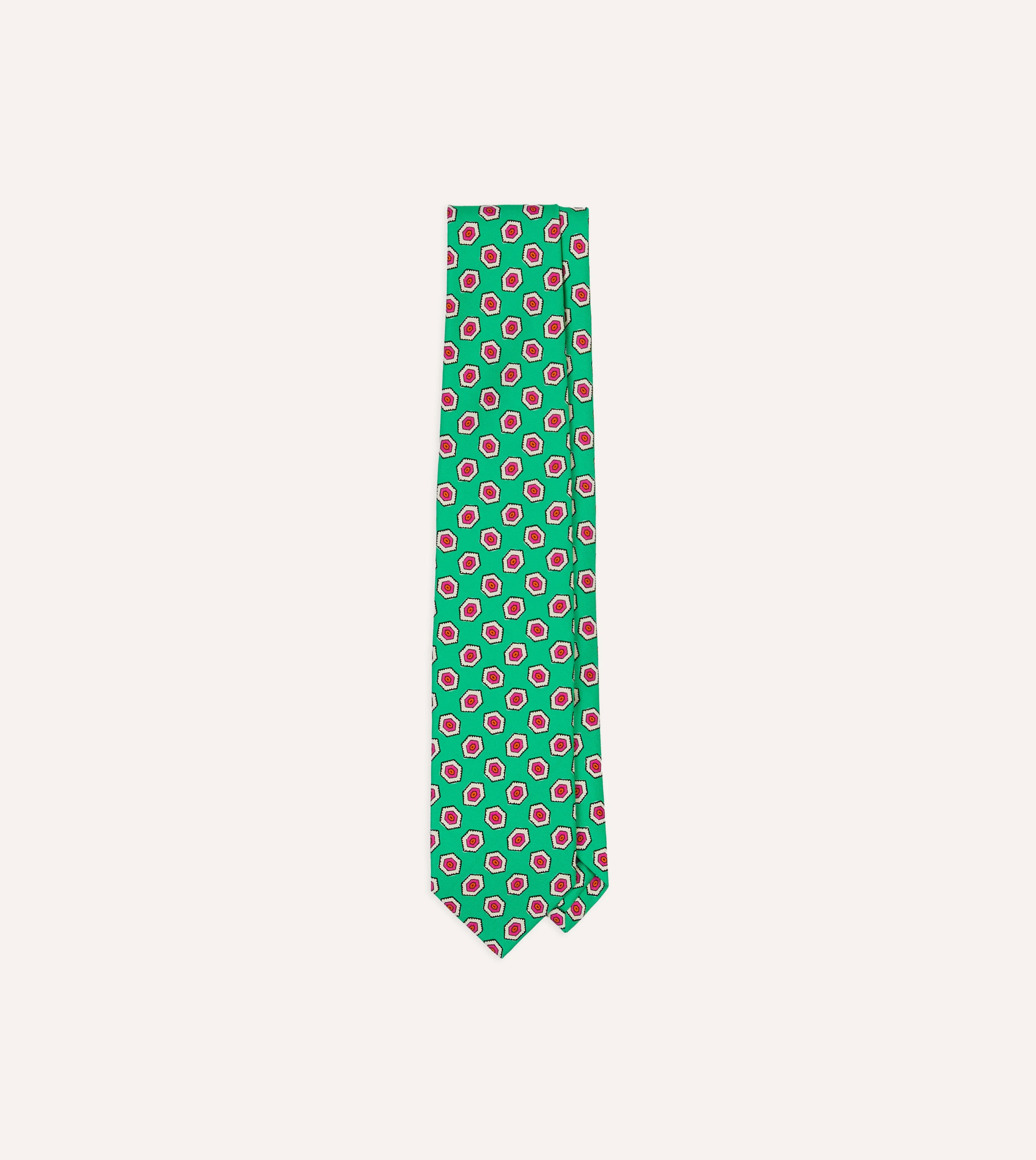 Green Hexagon Tile Print Silk Self-Tipped Tie - 1