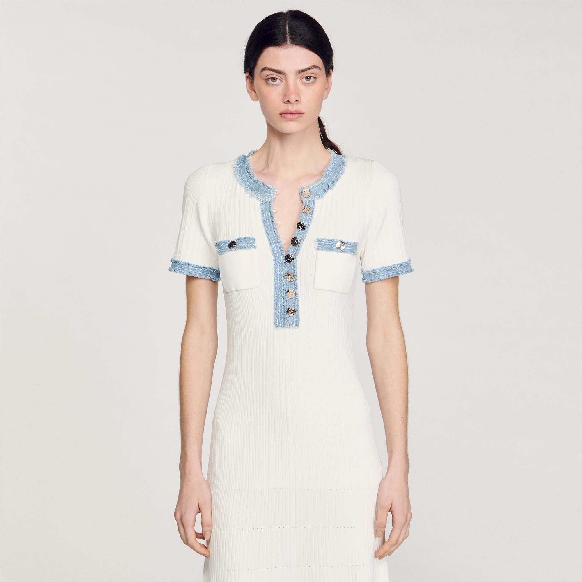 KNIT AND DENIM MIDI DRESS - 5