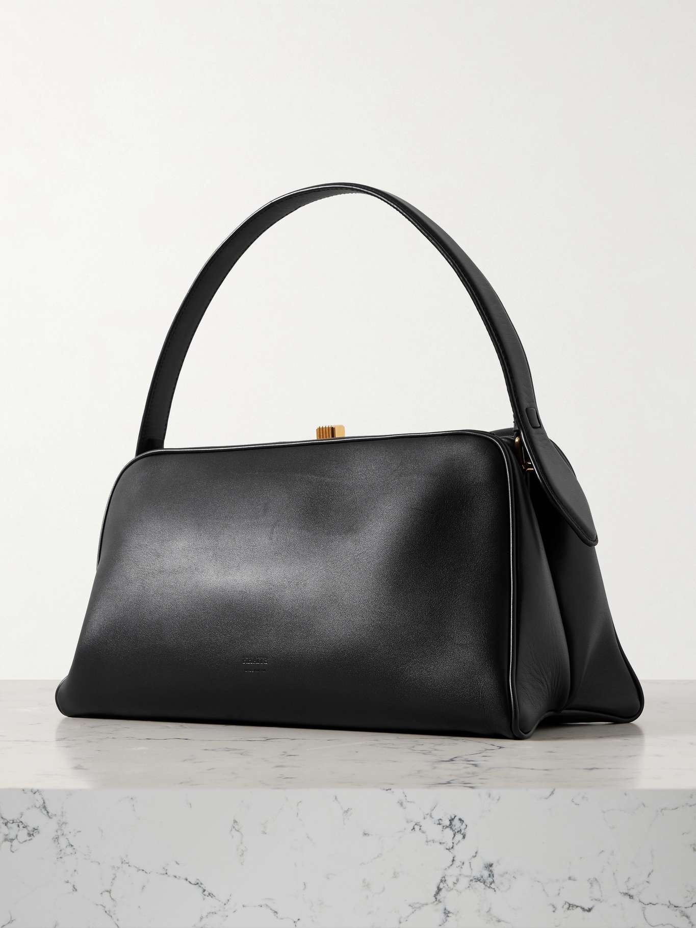 Cate leather-trimmed calf hair tote Black - 5