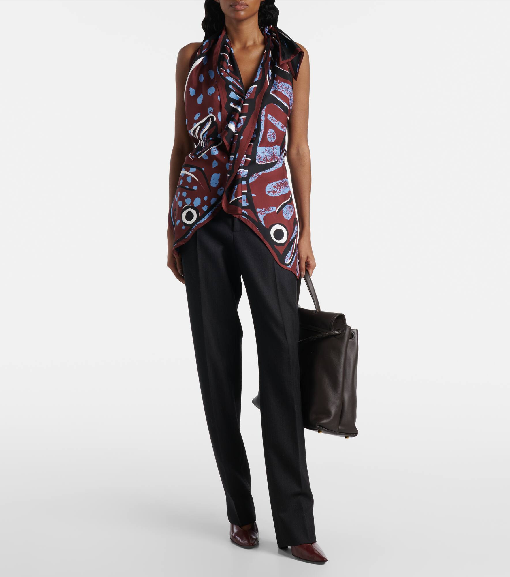 Printed halterneck silk twill top - 2