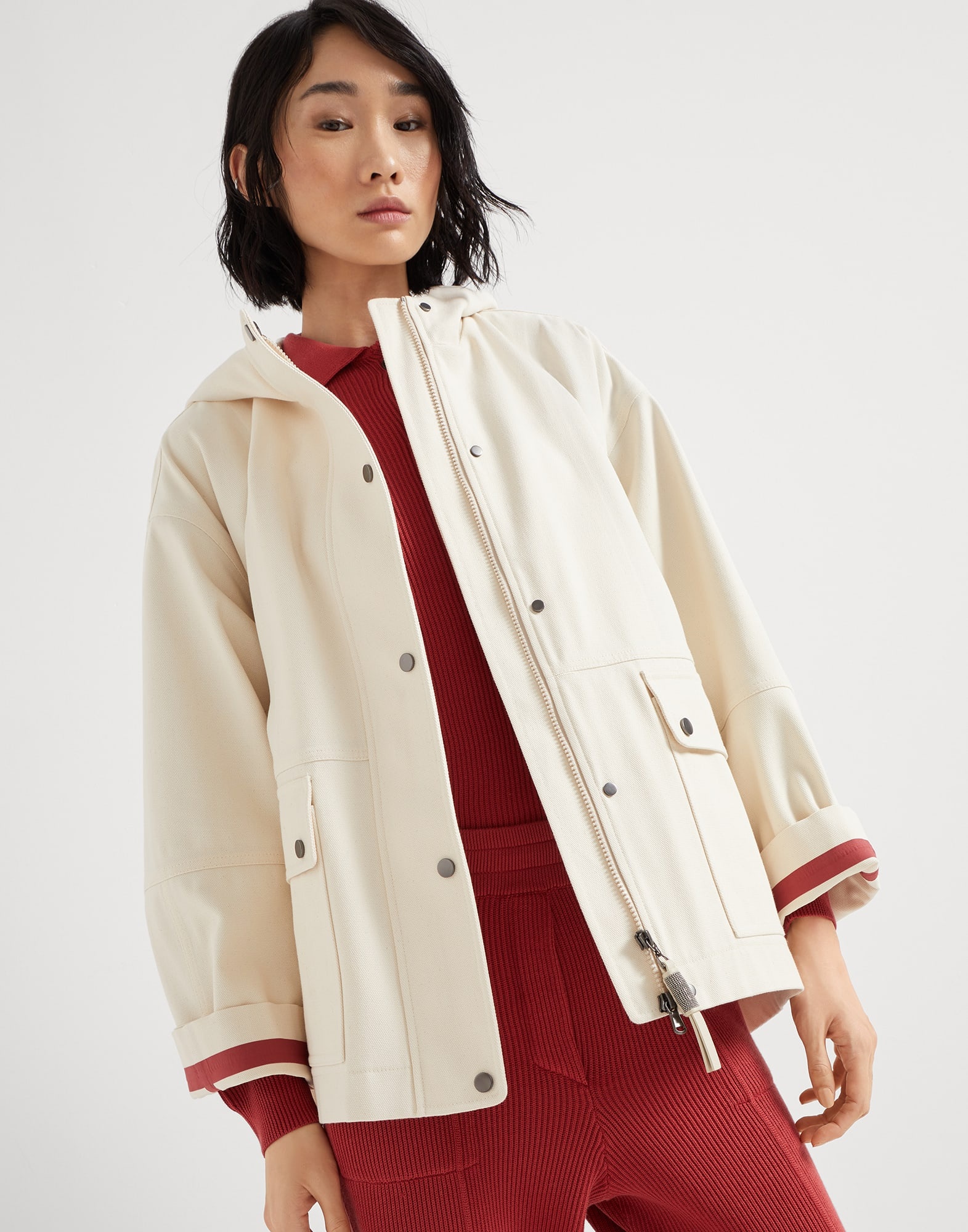 Water-resistant cotton canvas hooded outerwear jacket with heat-bonded seams and shiny zipper pull - 4