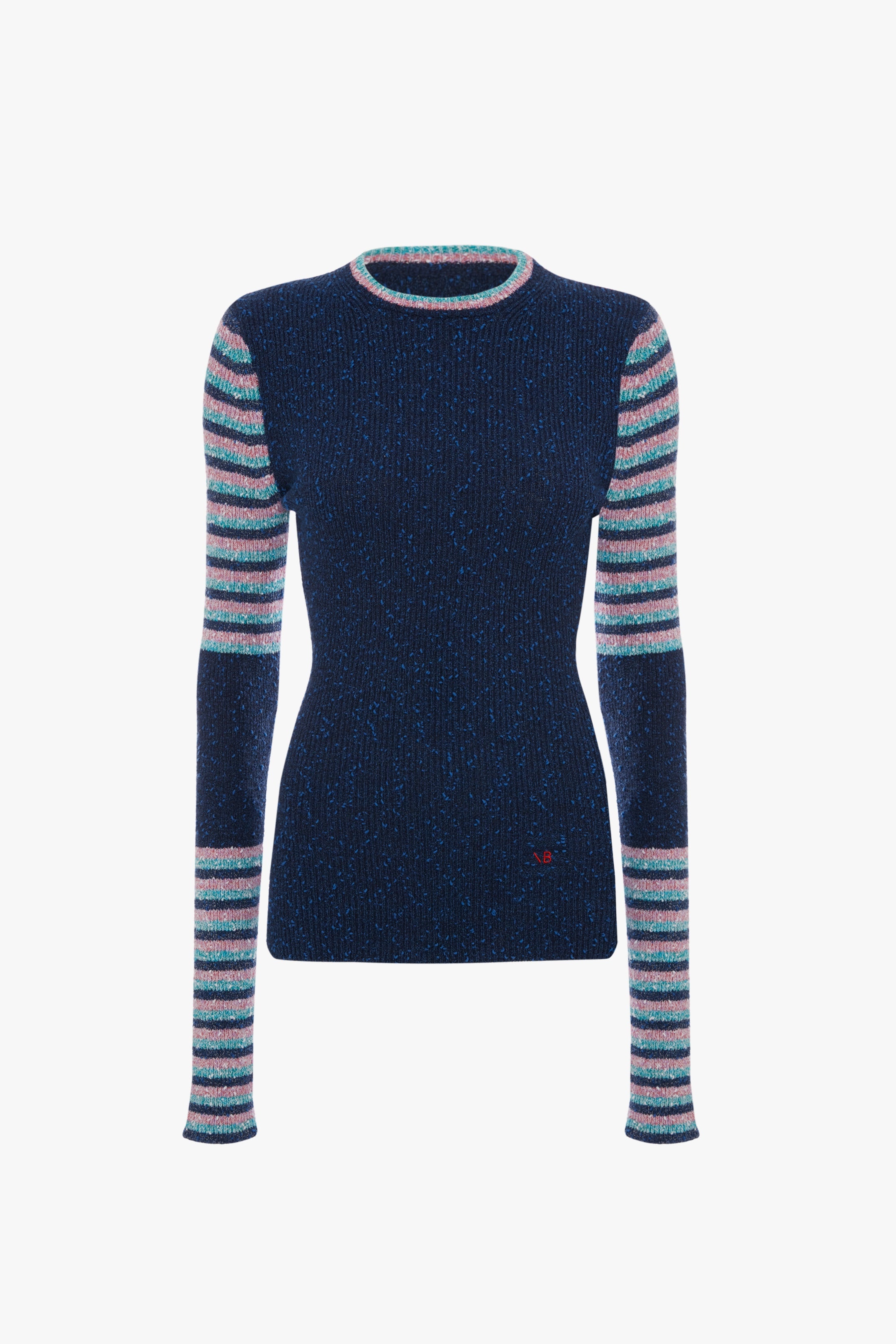 Crew Neck Jumper in Blue Stripe - 1