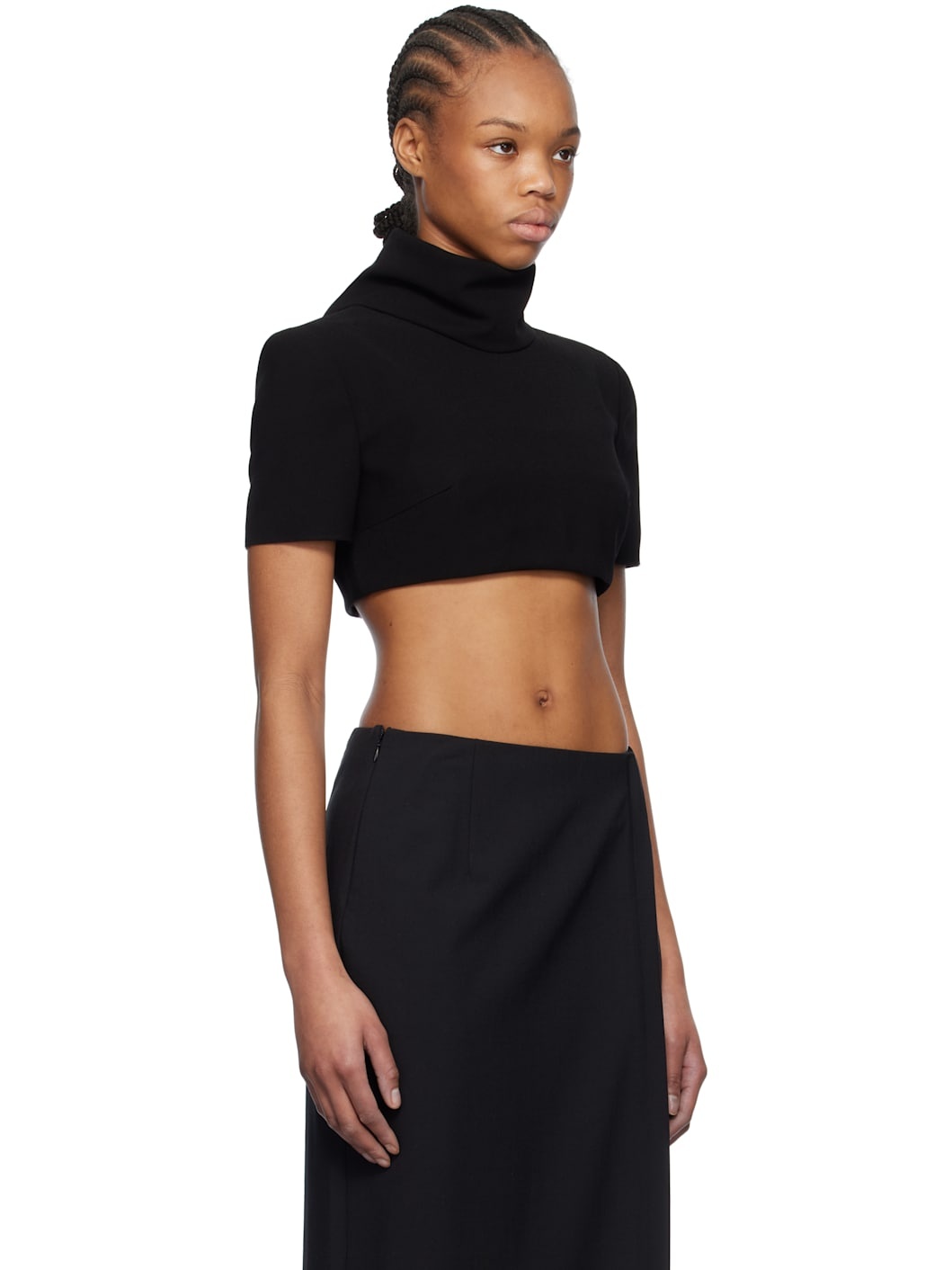 Black Crêpe Cropped Top - 2