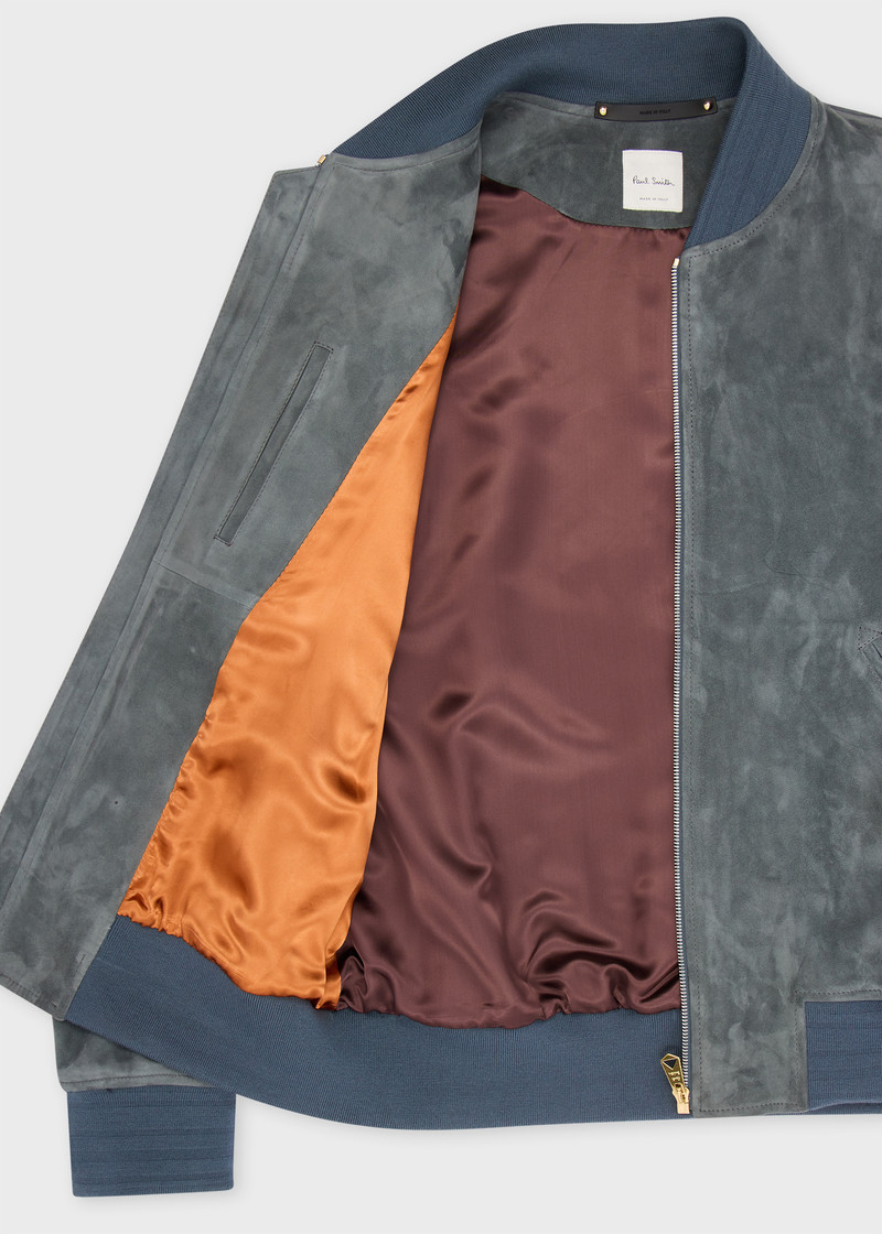 Steel Blue Suede Bomber Jacket 4