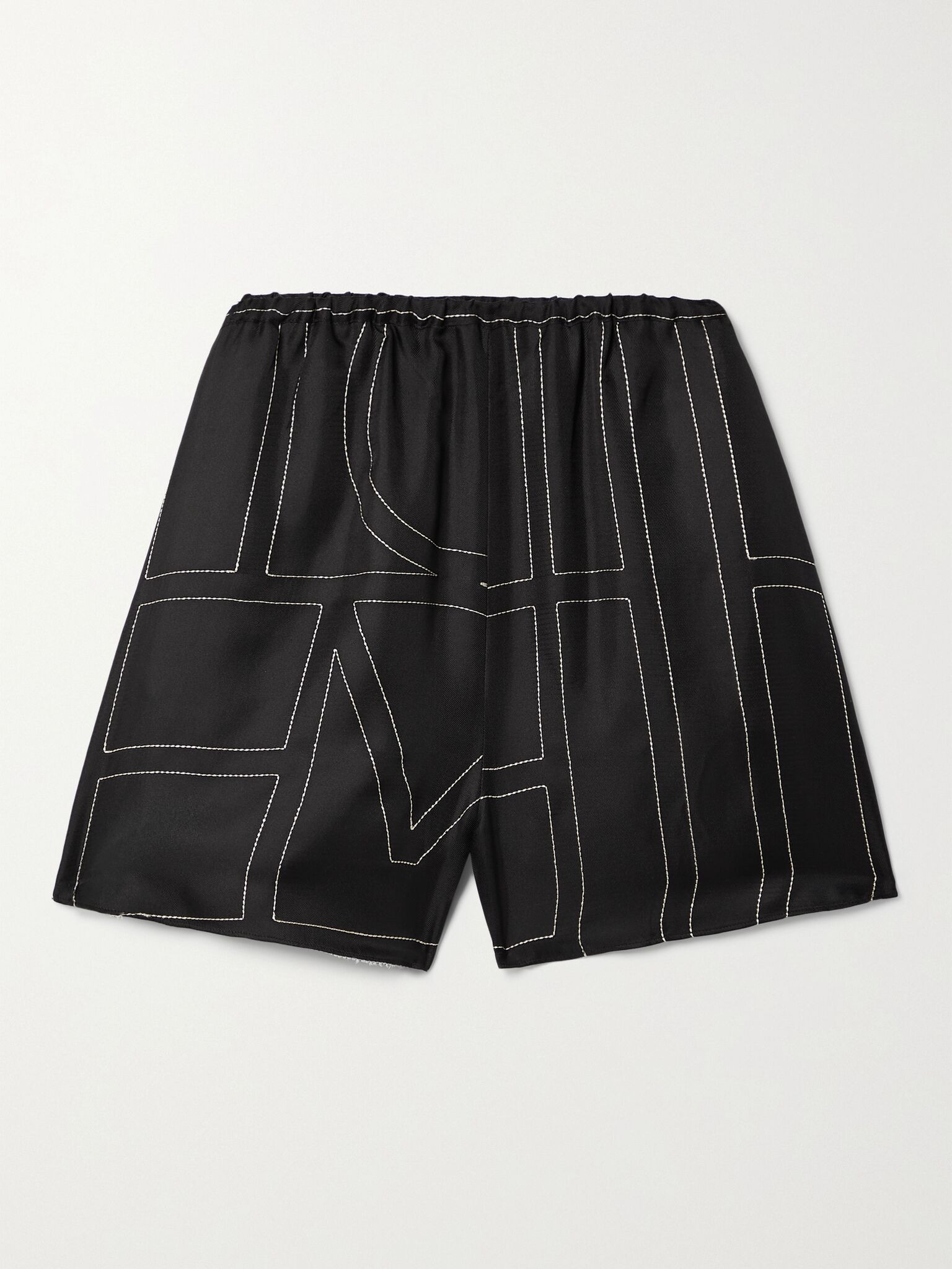 Embroidered silk-twill shorts Black - 1