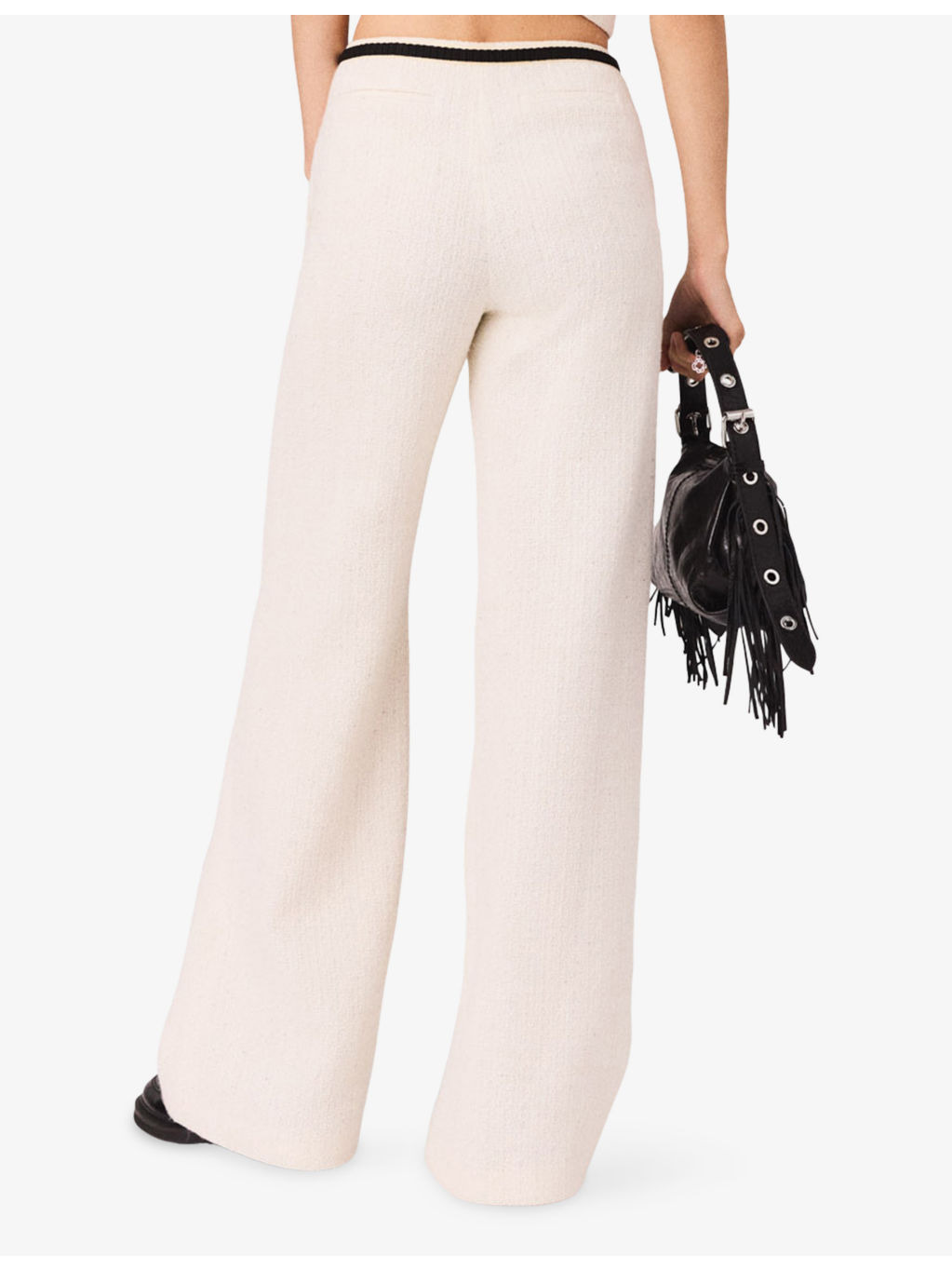 Contrast-Trim Wide-Leg Tweed Trousers - 4