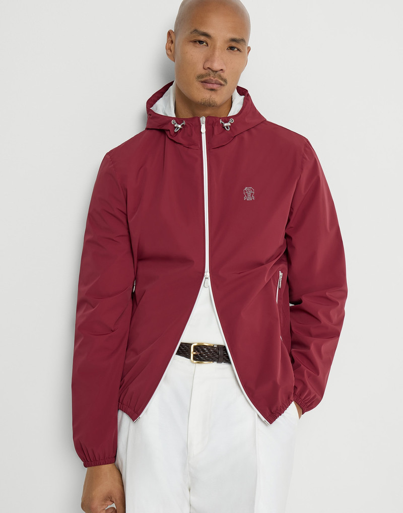 Bonded nylon hooded outerwear jacket with logo 5
