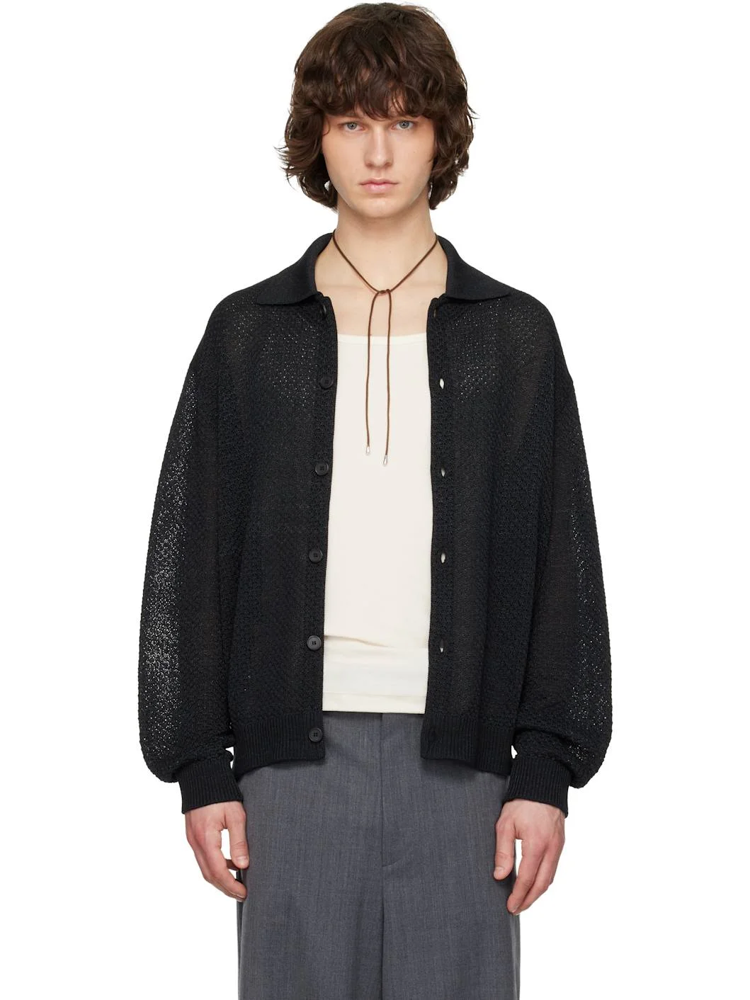 Black Collar Button Cardigan - 1