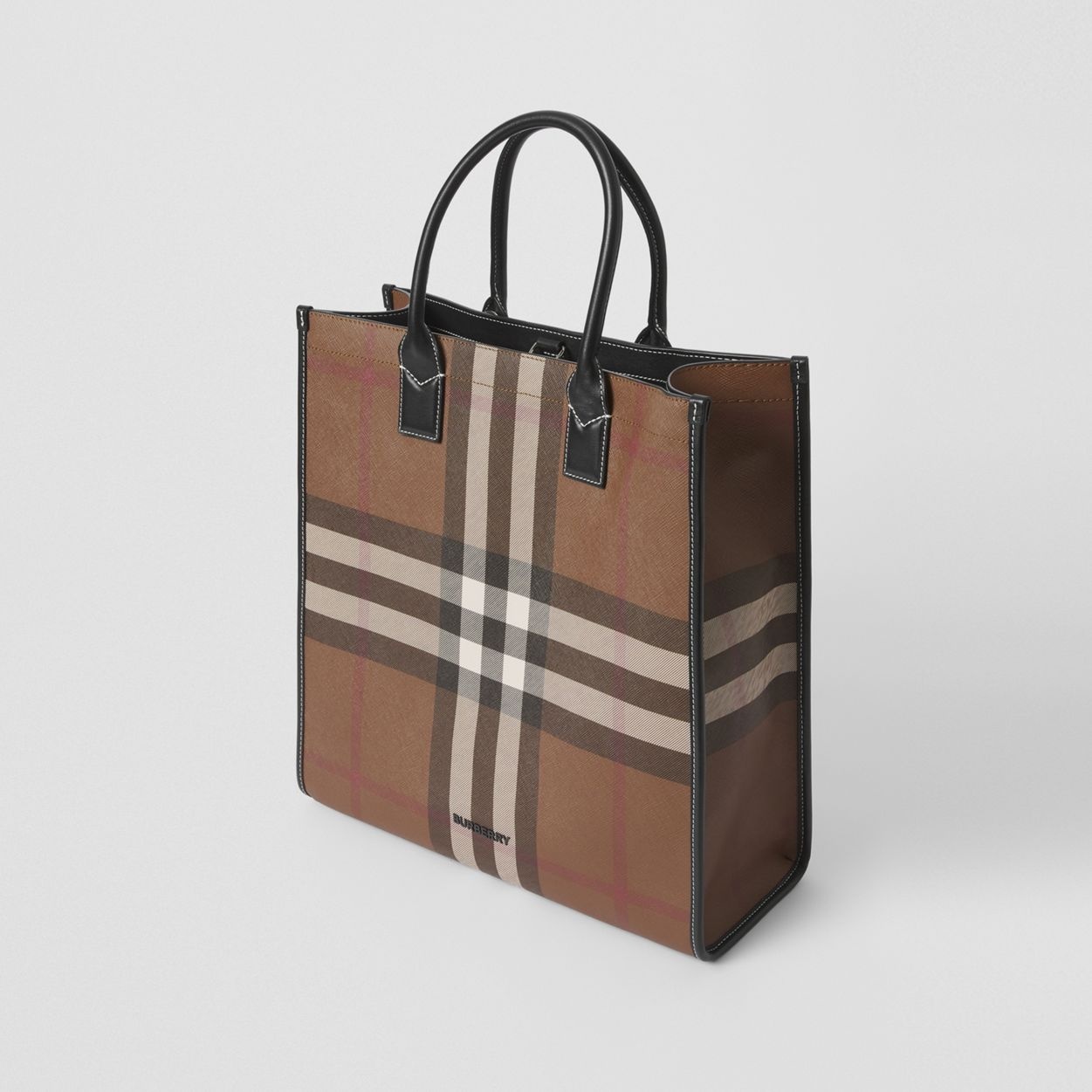 Check and Leather Tote - 4