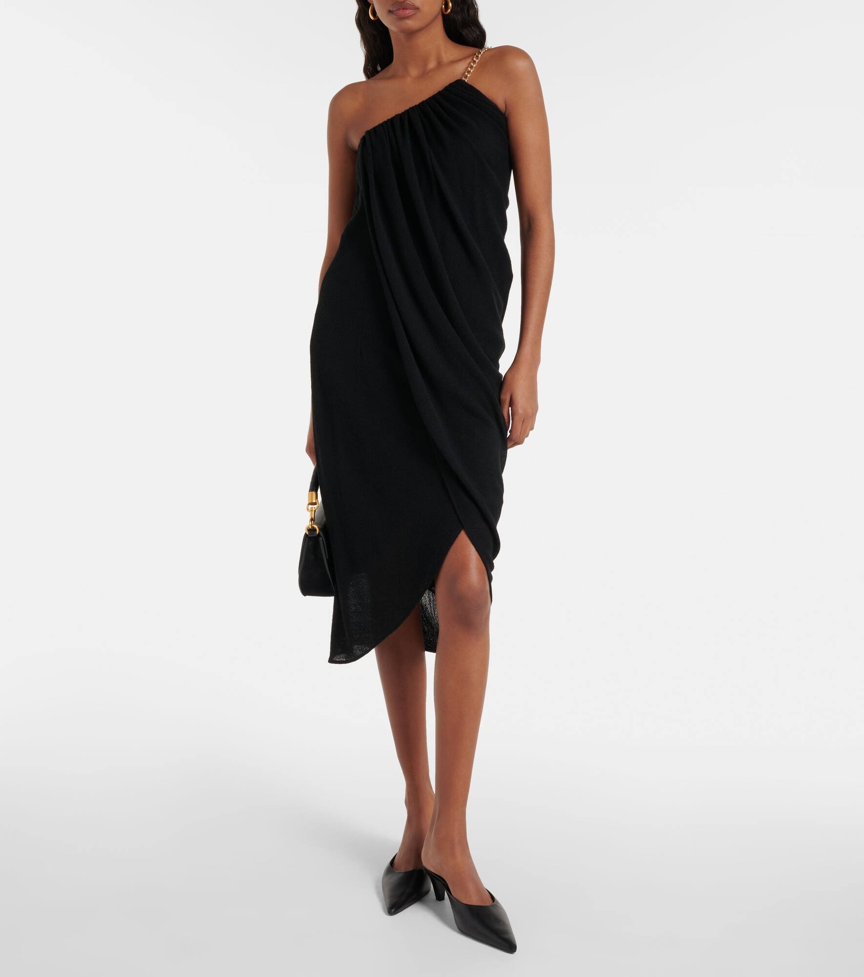 One-shoulder virgin wool midi dress - 2