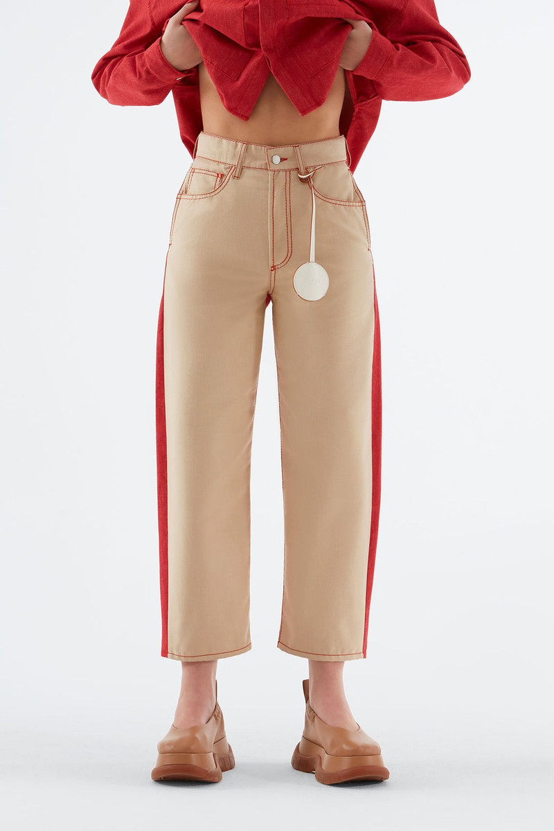 SUNNEI BEIGE & RED DENIM PANTS outlook