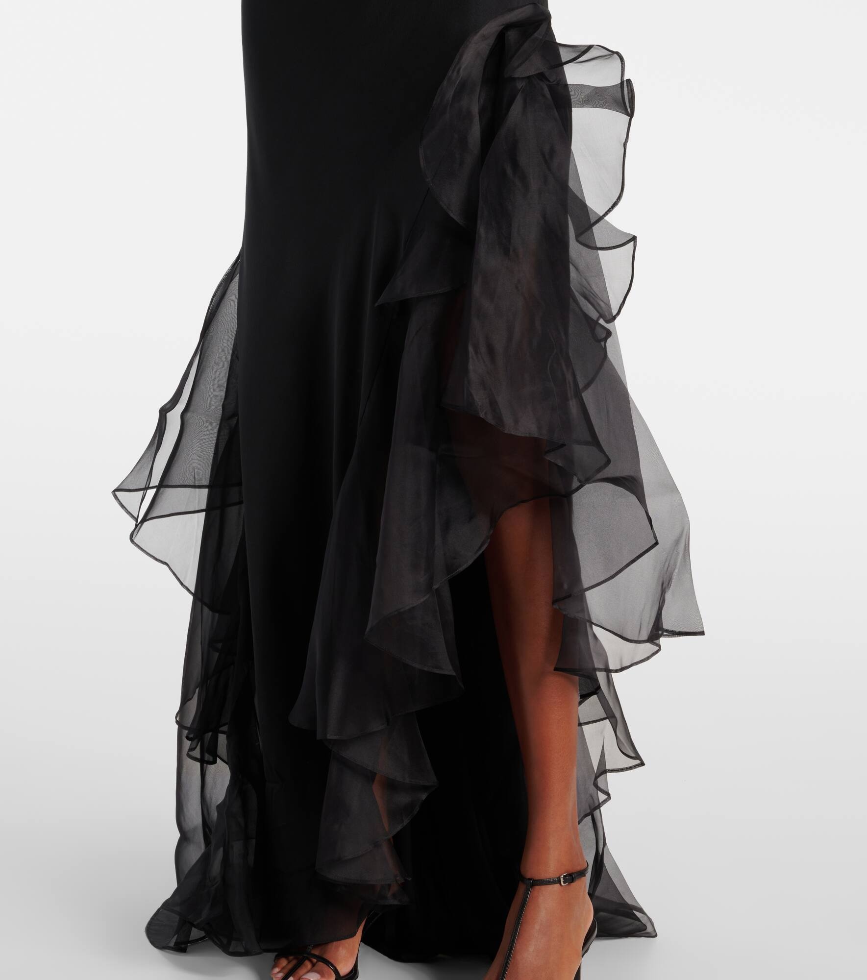 Sage Flounce ruffled sheer silk maxi dress - 5