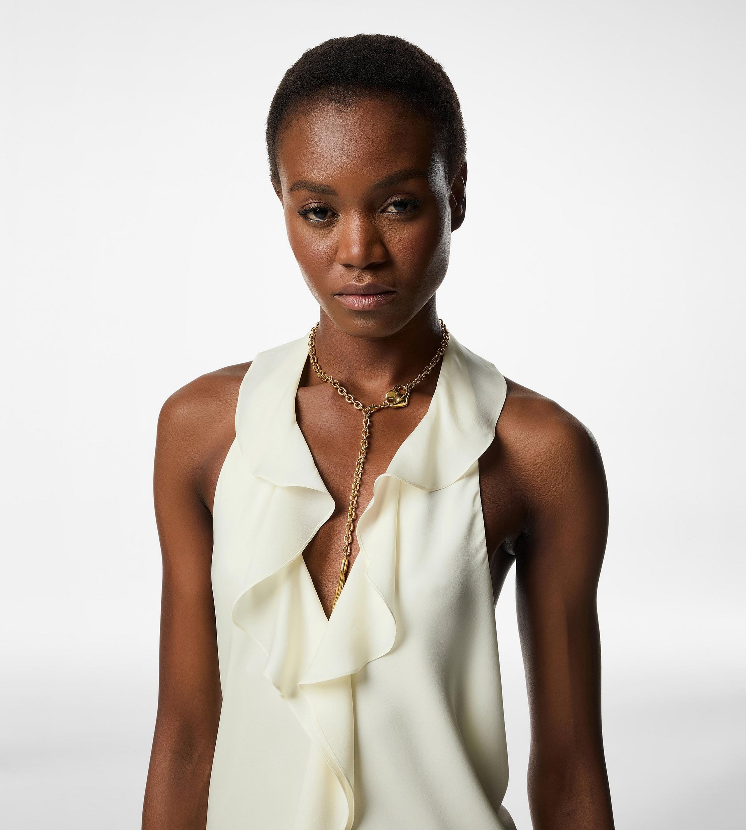 HALTERNECK EVENING DRESS WITH RUFFLE DETAIL - 2