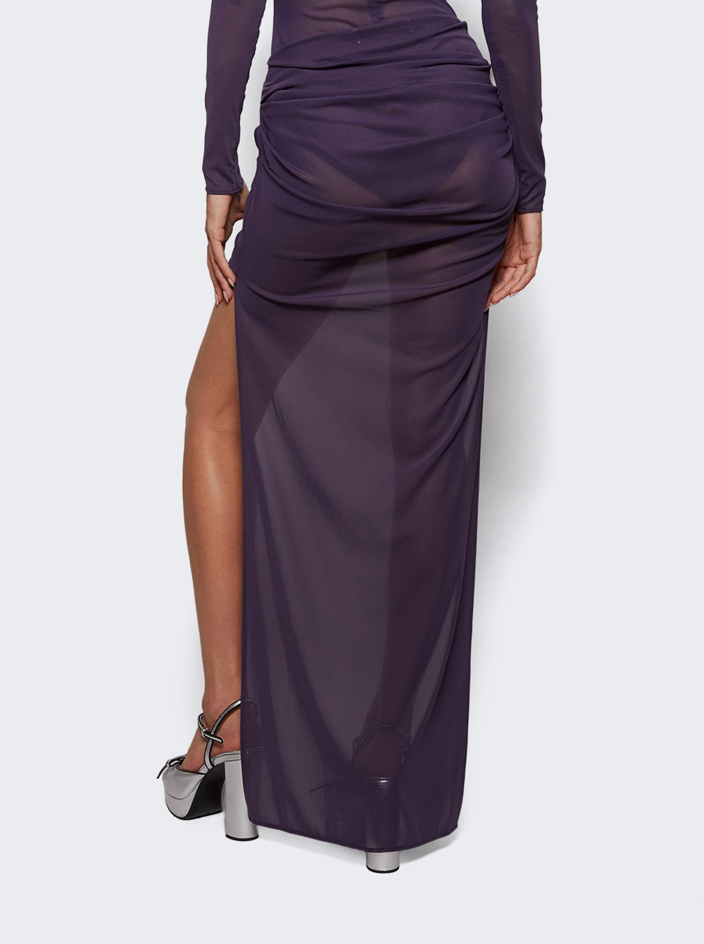 Asymmetrical Tucked Mini Skirt In Power Mesh Grape - 4
