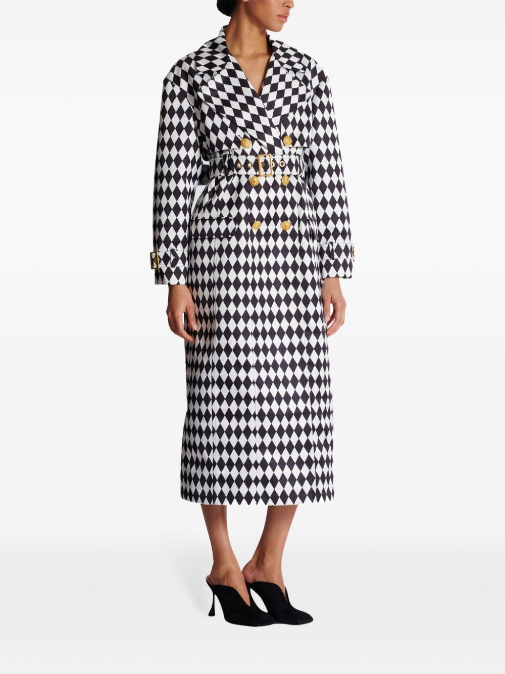 diamond-print belted trench coat - 3