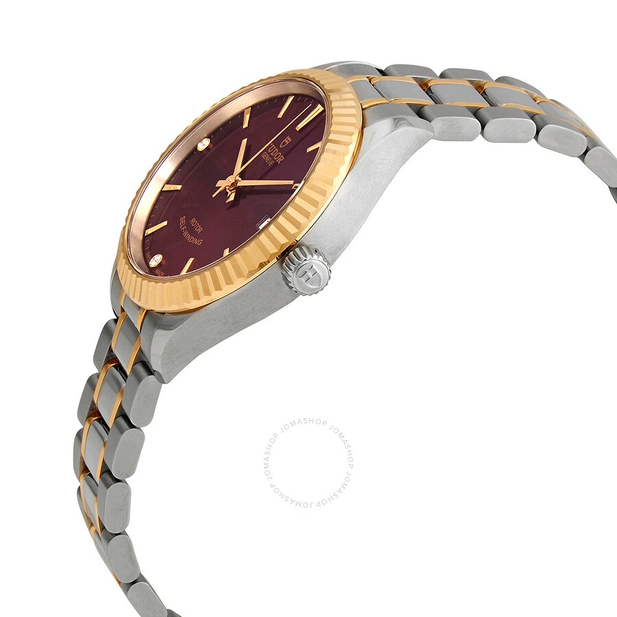 Tudor Style Automatic Diamond Burgundy Dial Ladies Watch 12313-0015 - 2