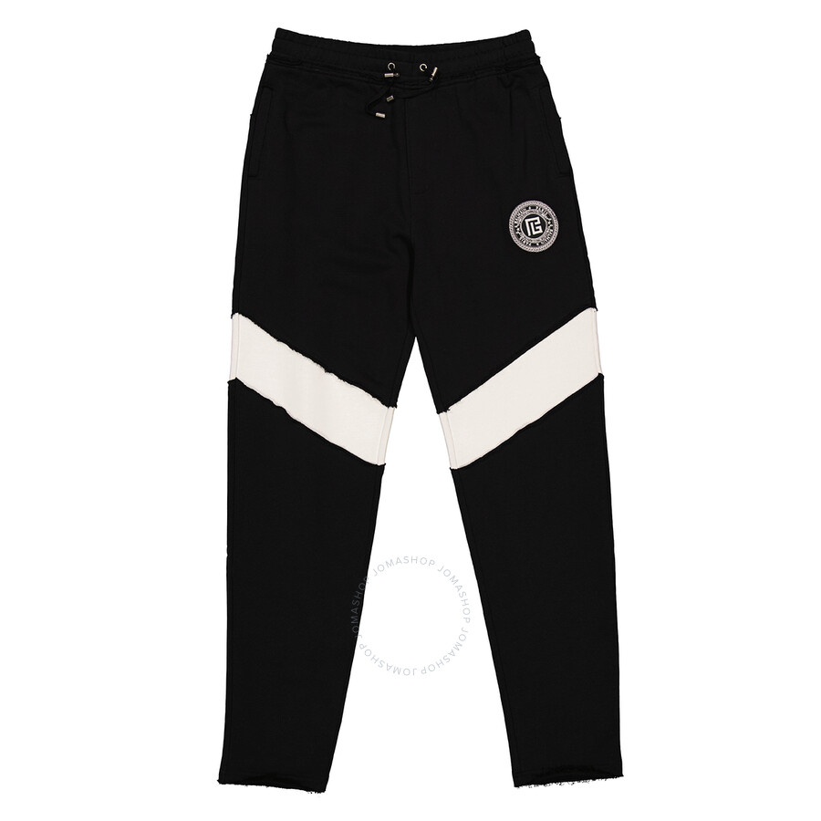 Balmain Men's Black/White Monogram-patch Cotton Joggers - 1