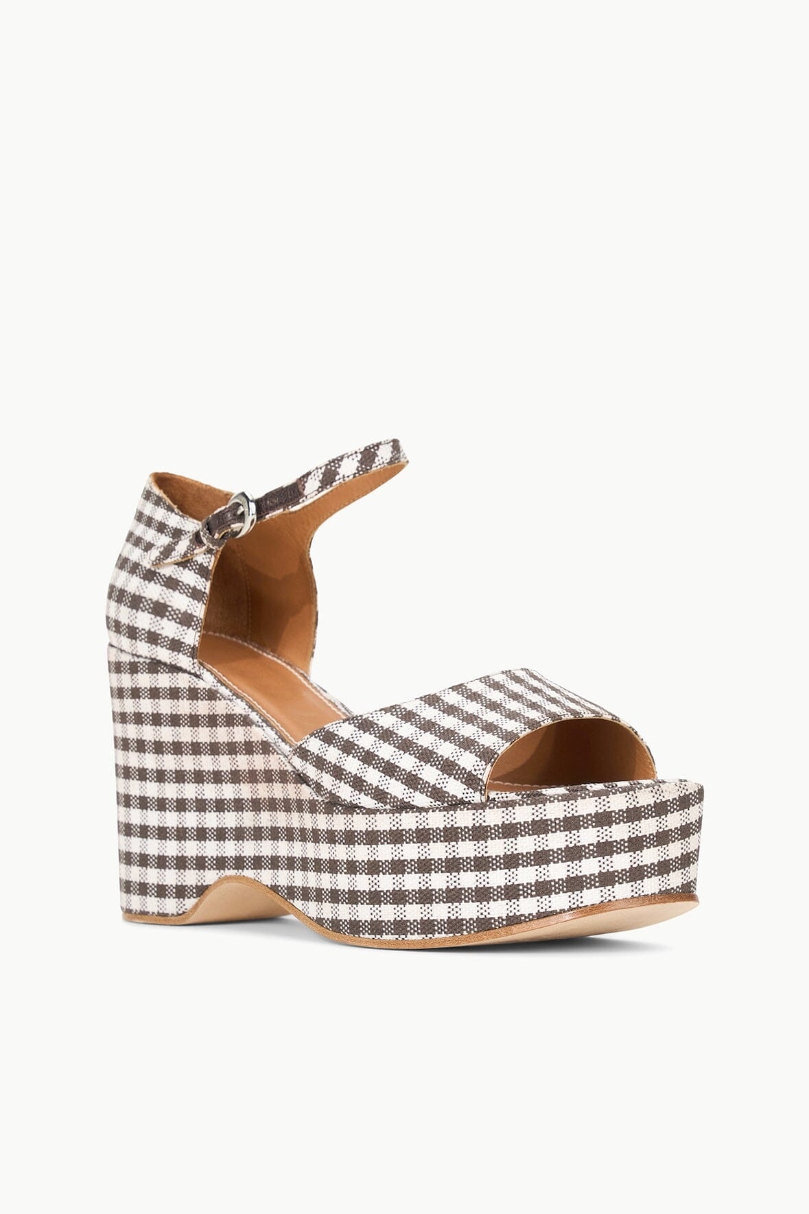 STAUD STELLA PLATFORM SANDAL DARK CHOCOLATE MICRO CHECK - 3