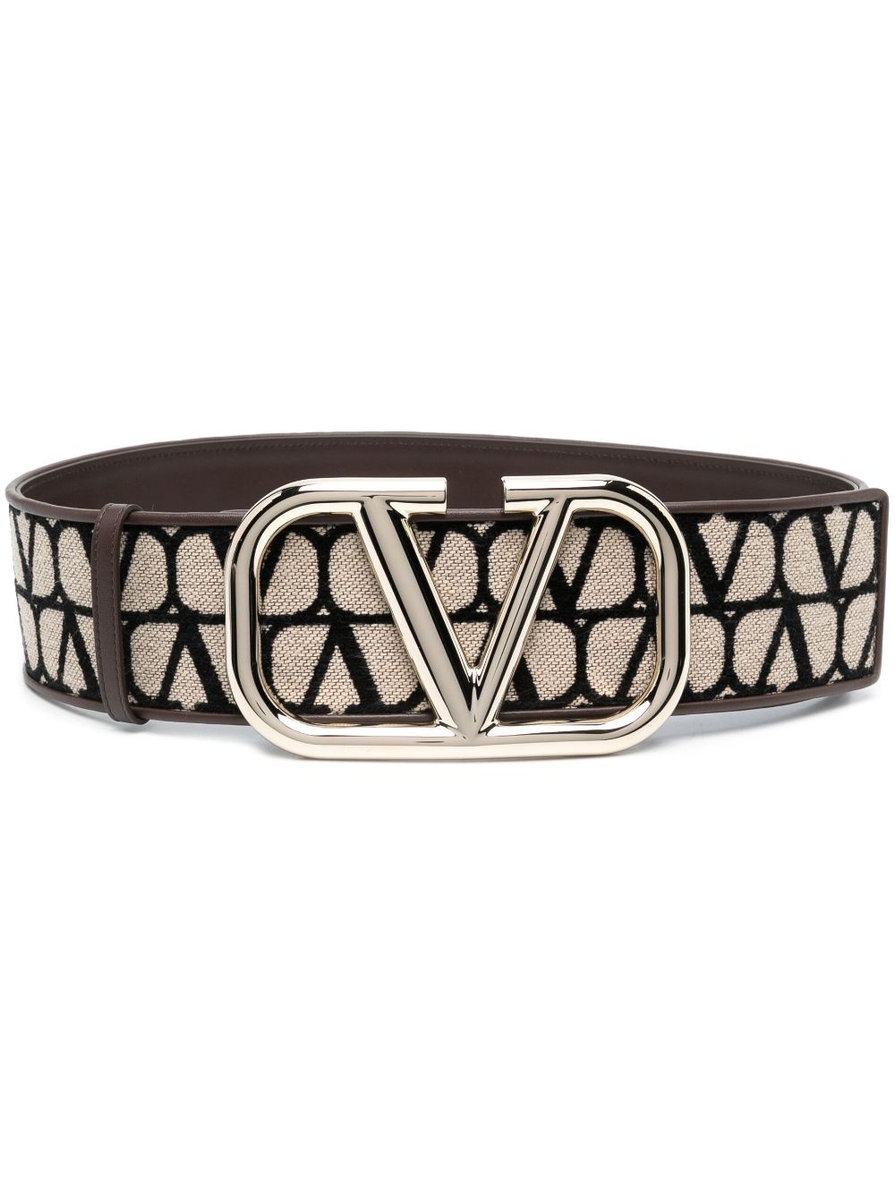 V Logo Jacquard Leather Trimmed Belt in Black - Valentino Garavani