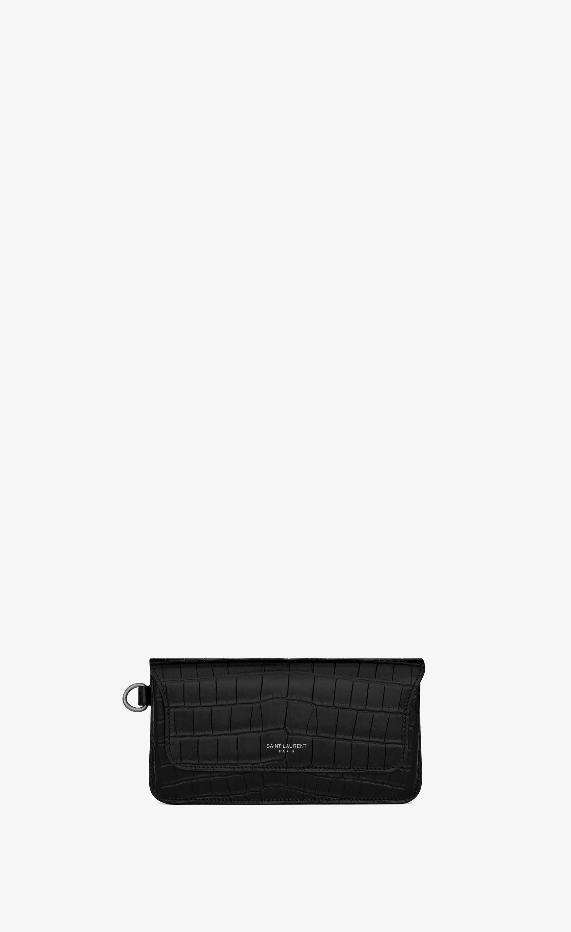 saint laurent paris sunglasses case in crocodile-embossed matte and goya leather - 2