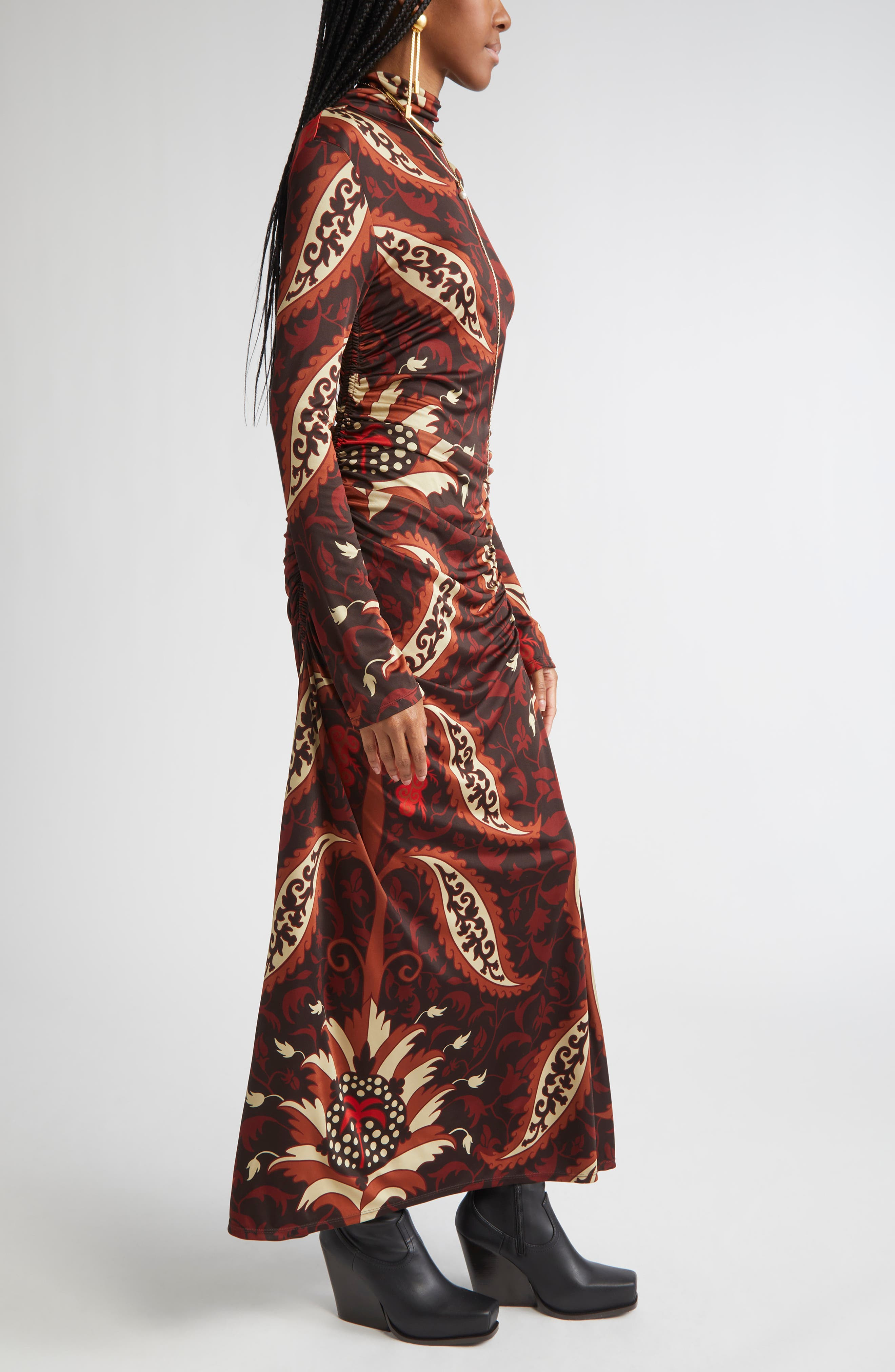 Johanna Ortiz Start Point Print Long Sleeve Jersey Maxi Dress in Black /Mocca /Sand /Red at Nordstro - 3