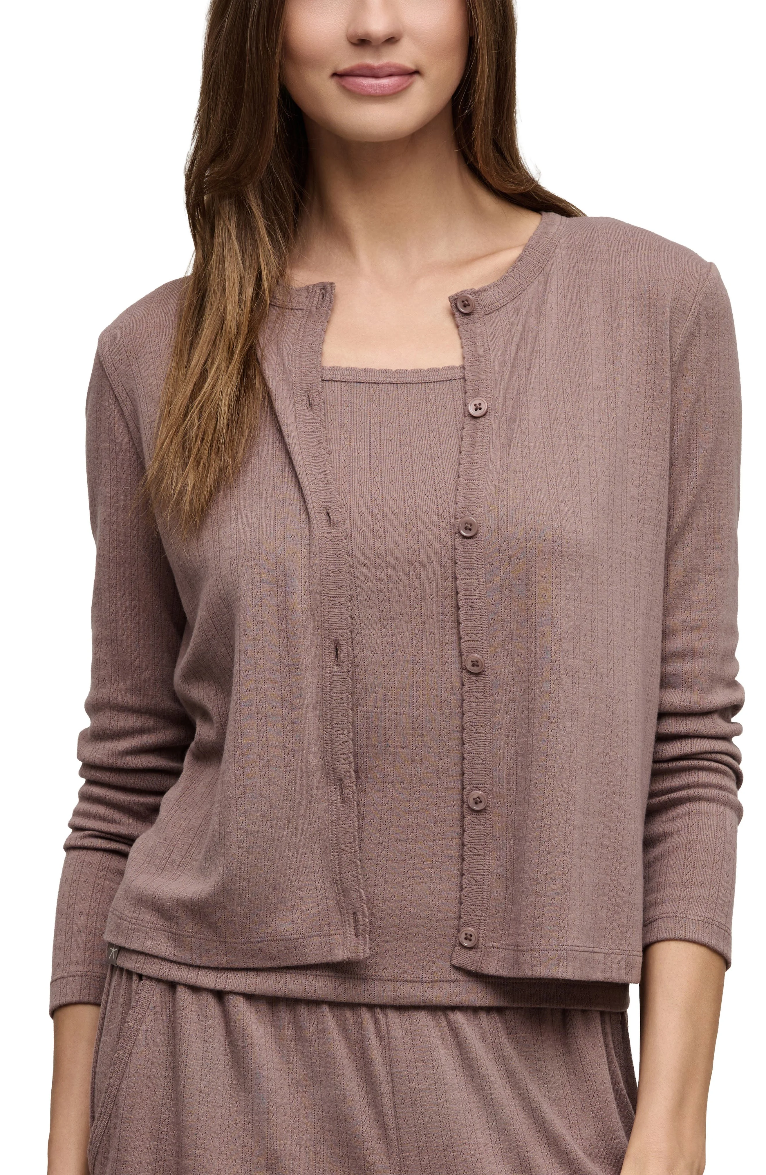 barefoot dreams Scalloped Pointelle Cardigan in Sable - 1