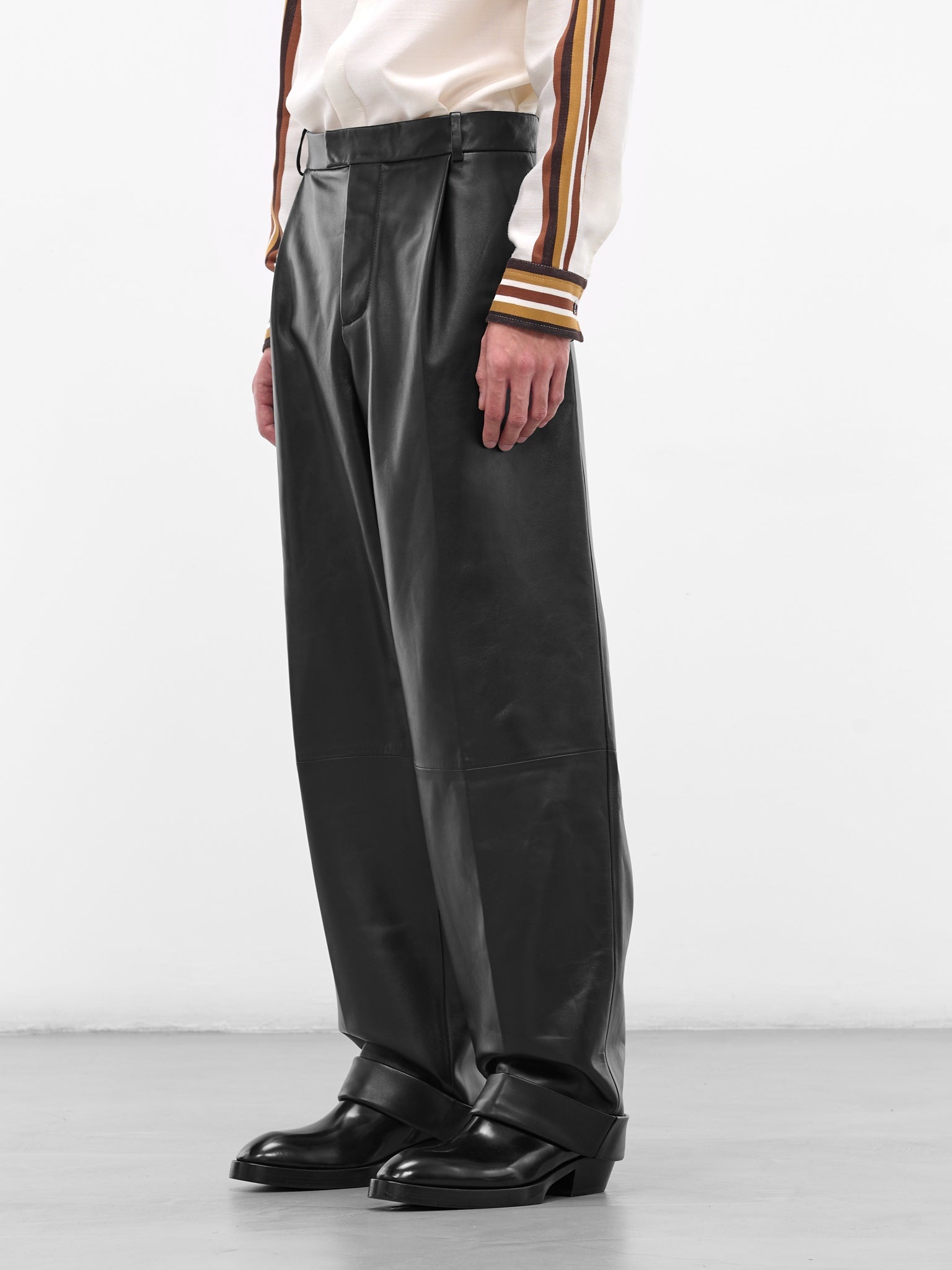Black Leather Wide Leg Trousers - 2