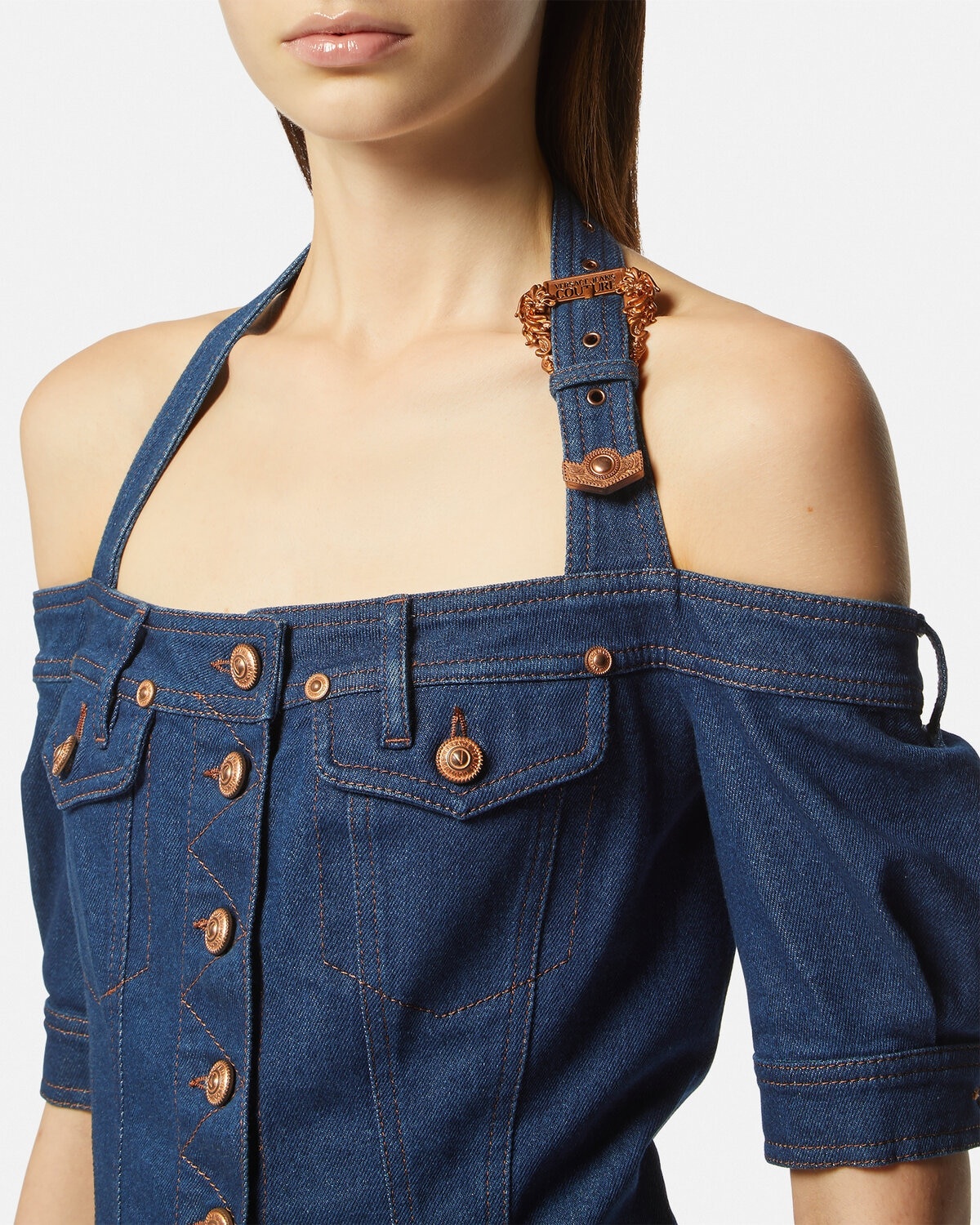 Baroque Buckle Denim Mini Dress - 3