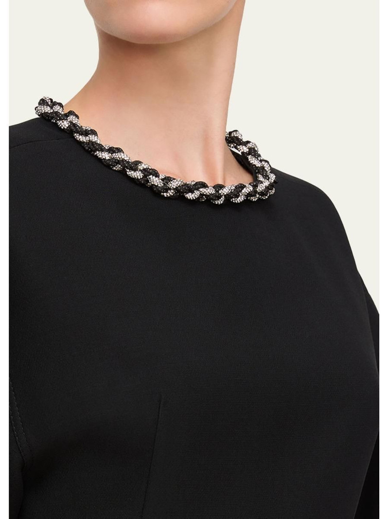 Rhinestone-Collar Crepe Shift Dress 4