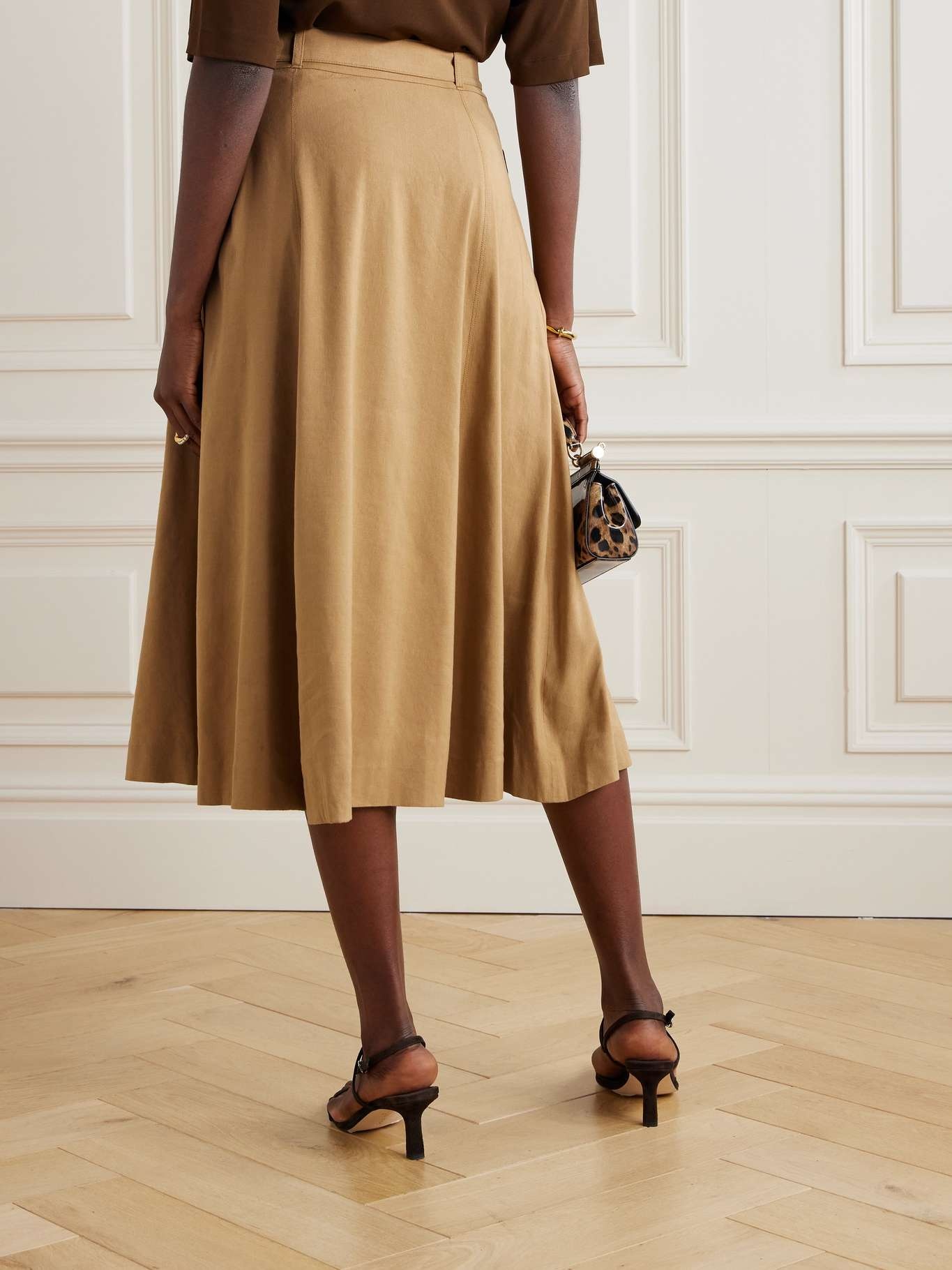 Arwen belted pleated linen-blend midi skirt - 3