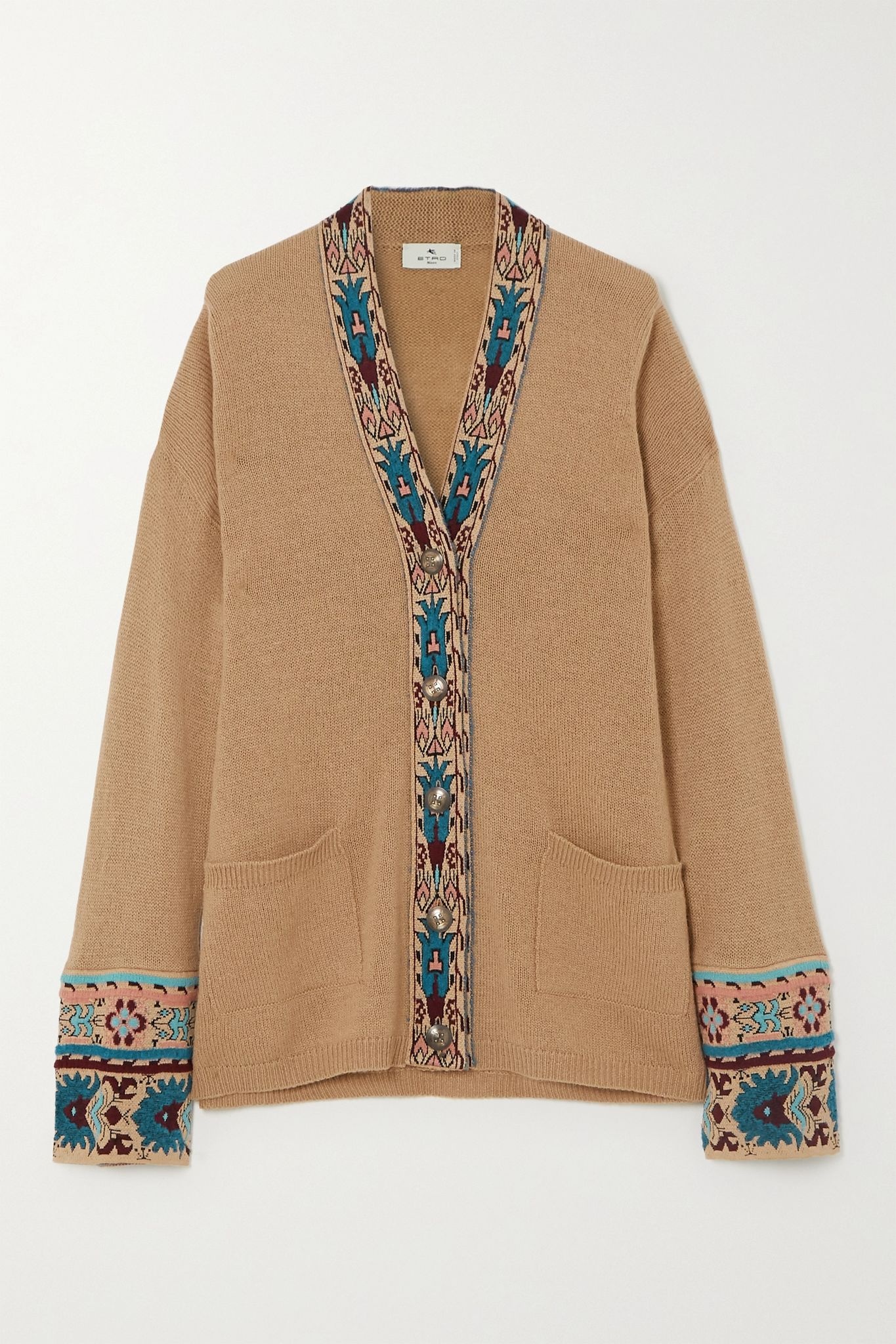 Jacquard-trimmed wool-blend cardigan  - 1