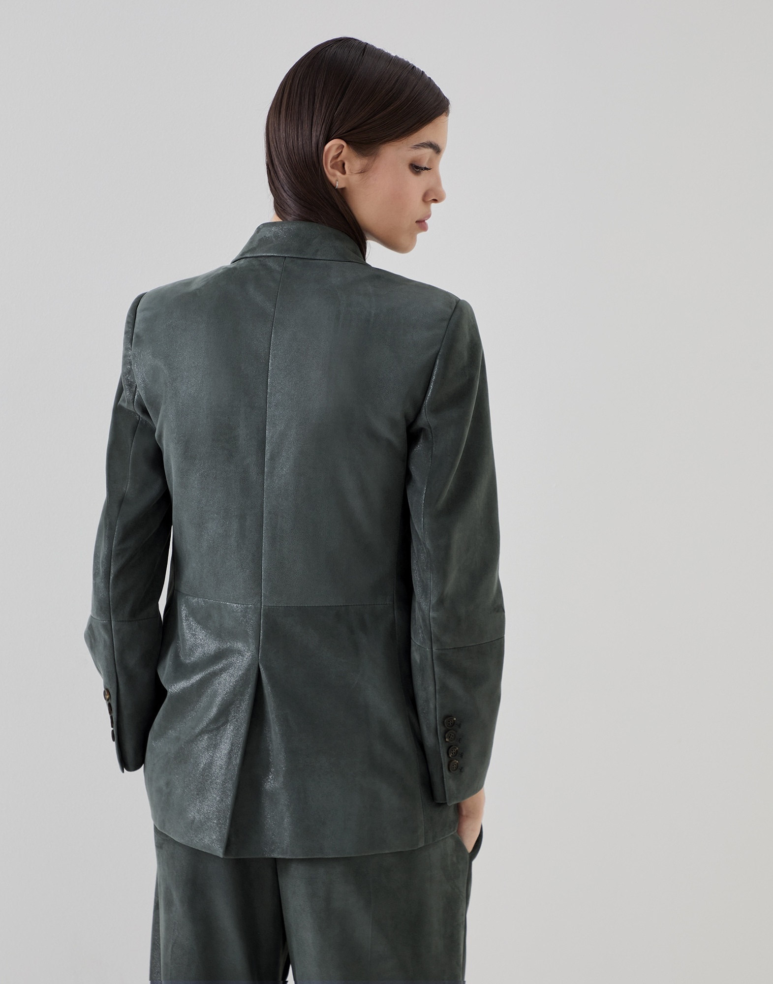 Wet-effect suede blazer with monili - 2
