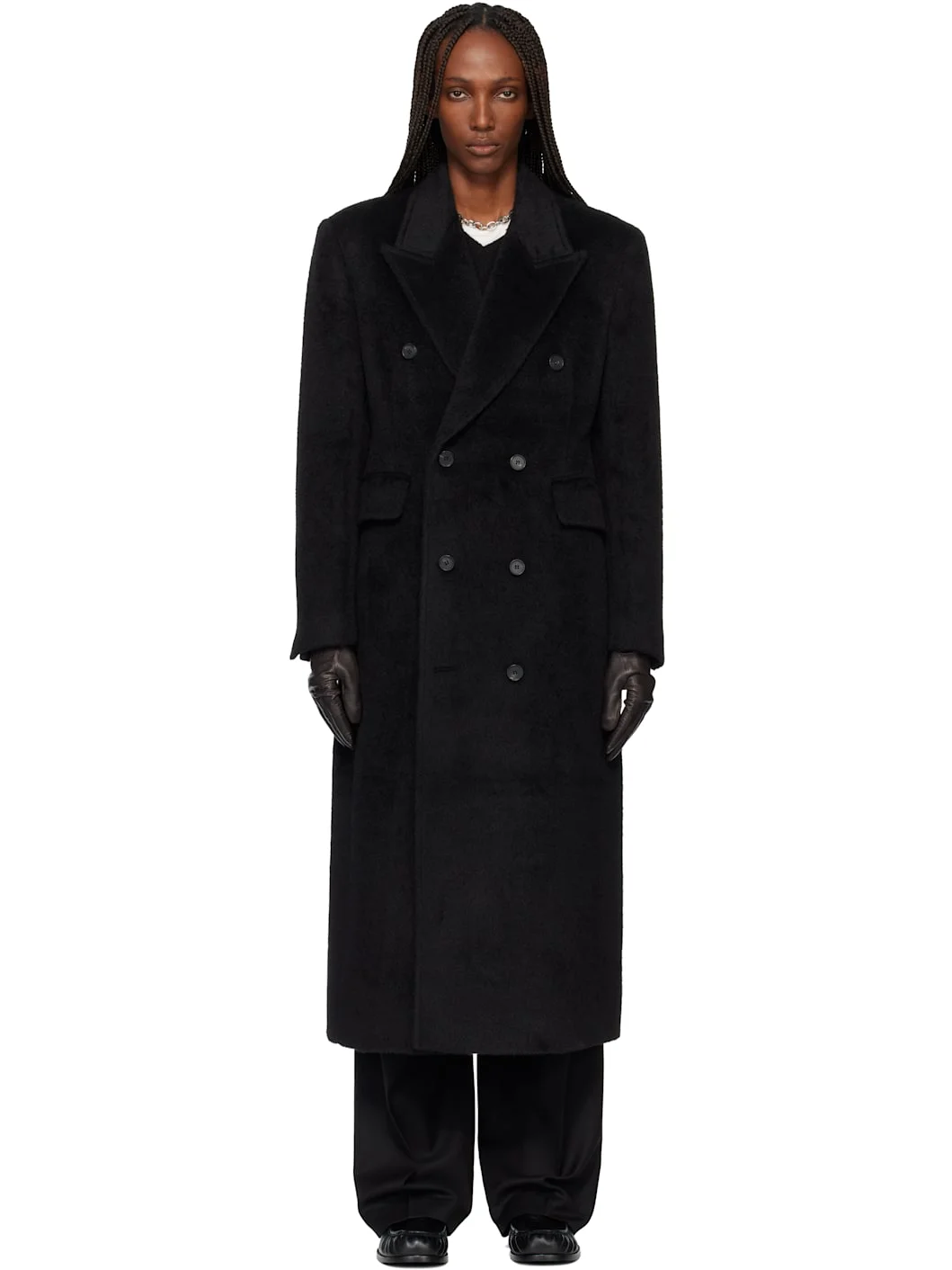 Black Wool & Alpaca Fitted Double-Breasted Maxi Coat - 1