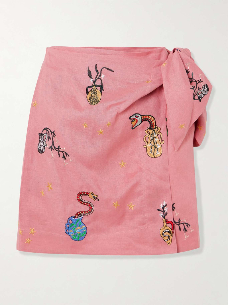 + Nadia Hernandez Timmy wrap-effect embroidered linen mini skirt Pink - 1