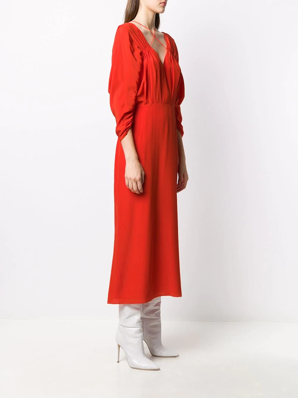 draped-sleeve drawstring midi dress - 3