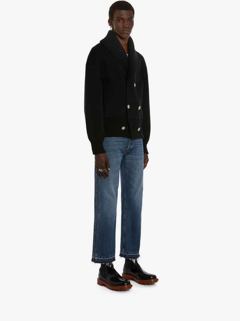 Double-breasted Skeleton Knit Bomber in Black/ivory - 3