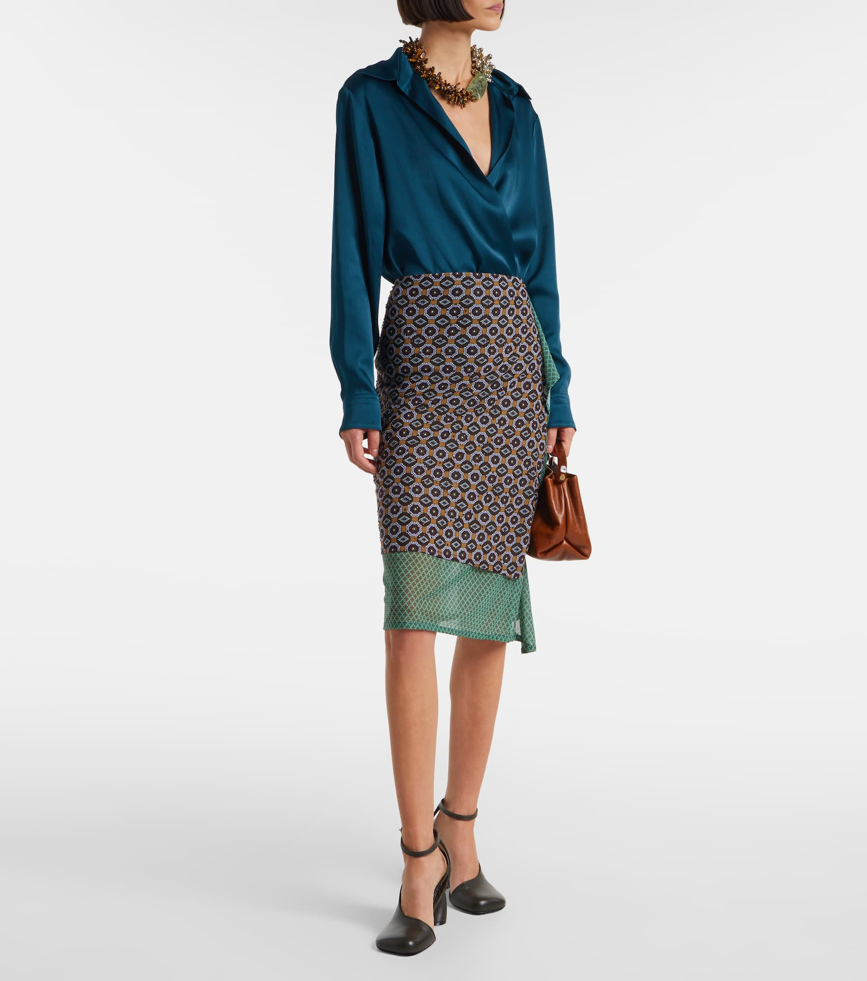 Embellished printed jersey midi skirt - 2
